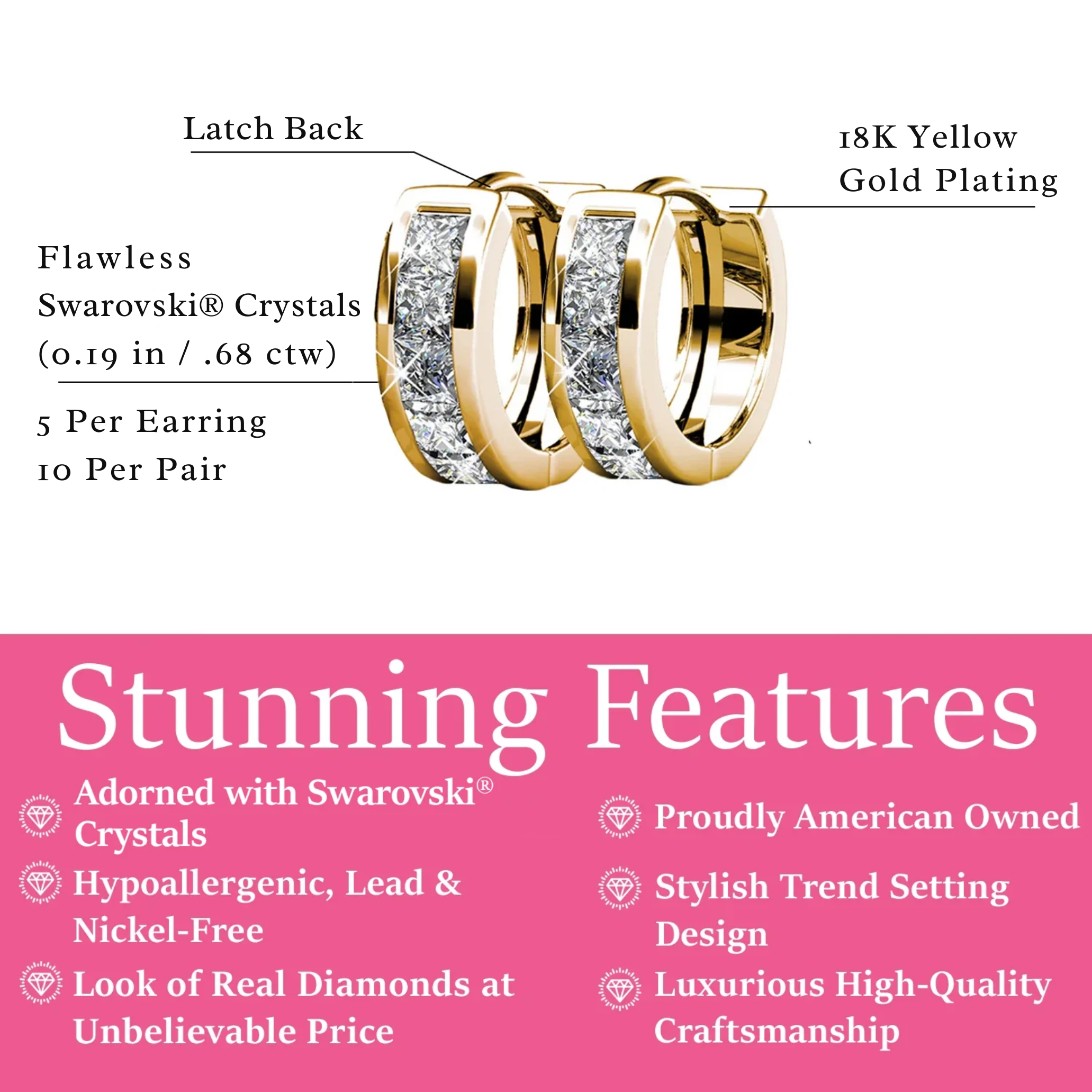 Giselle 18k White Gold Plated 15mm Hoop Crystal Earrings with Swarovski Crystals
