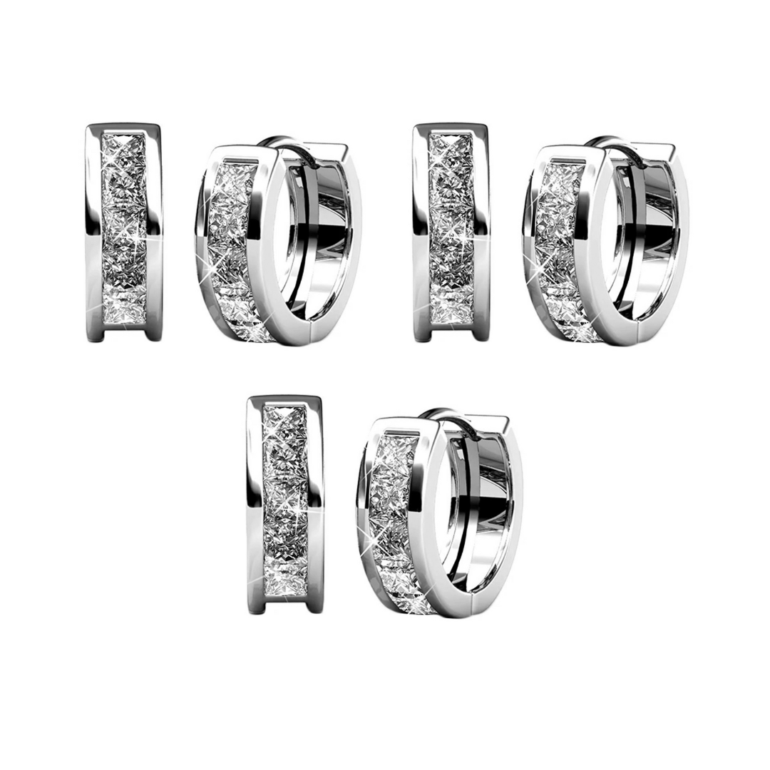 Giselle 18k Gold Plated 15mm Hoop Crystal Earrings with Swarovski Crystal, Pack of 3