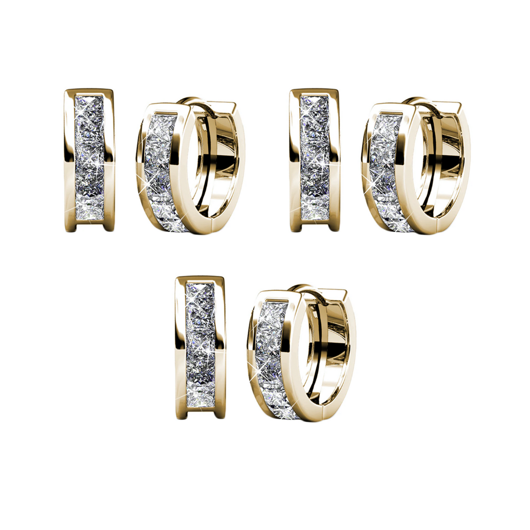 Giselle 18k Gold Plated 15mm Hoop Crystal Earrings with Swarovski Crystal, Pack of 3