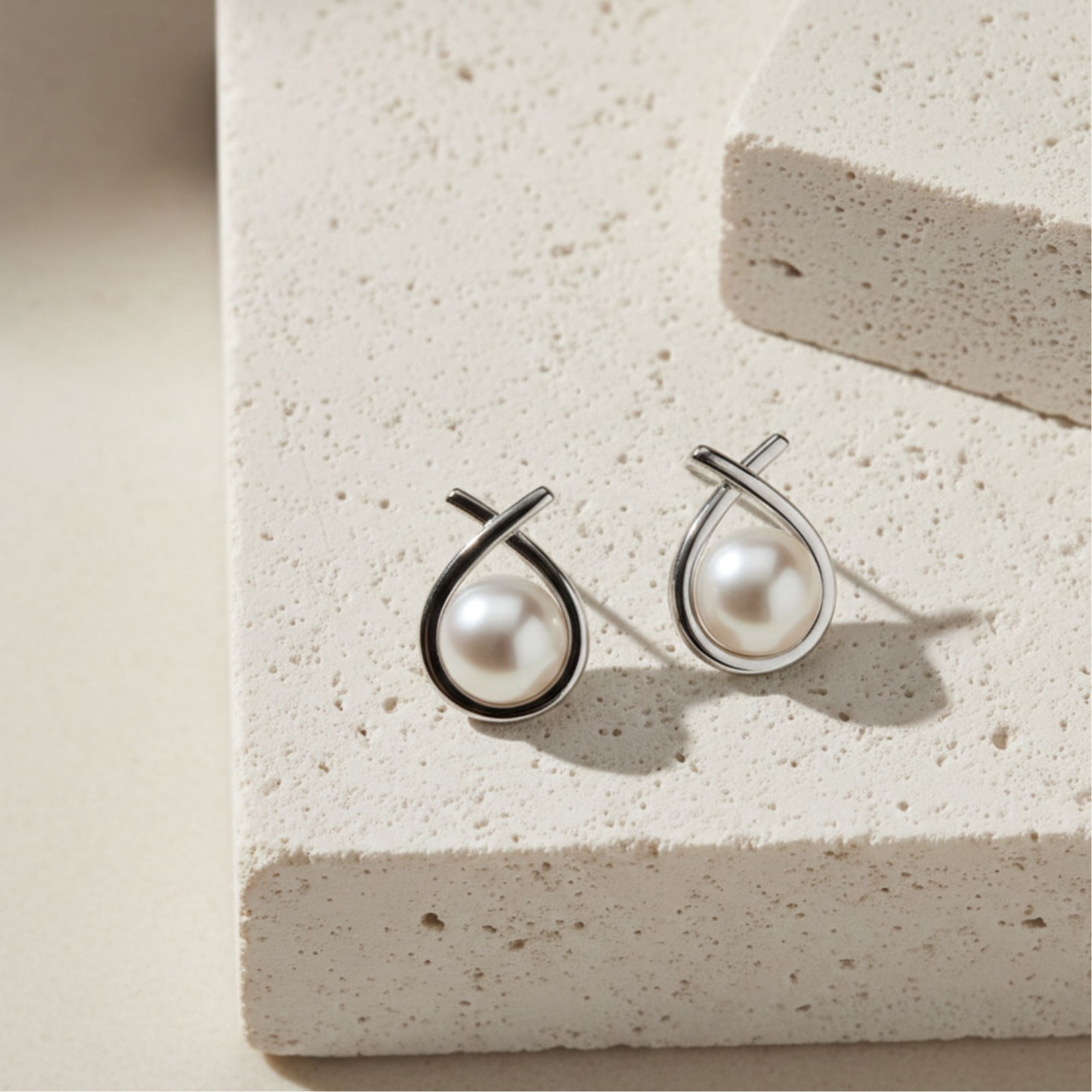 Greta 18k White Gold Plated Tear drop Pearl Stud Earrings - FAB FAV