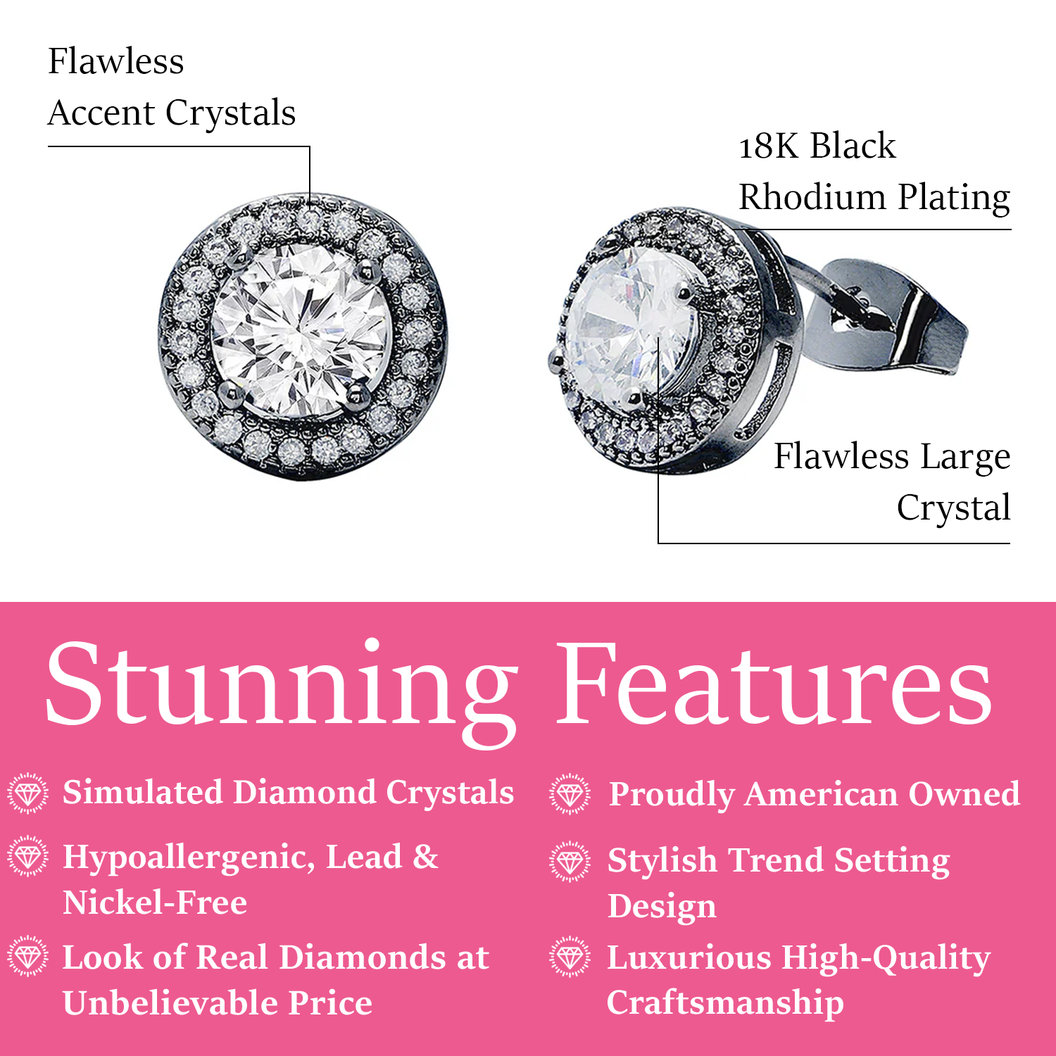 Gwendolyn 18k White Gold Plated Halo Stud Earrings with Round Cut Simulated Diamond Crystals