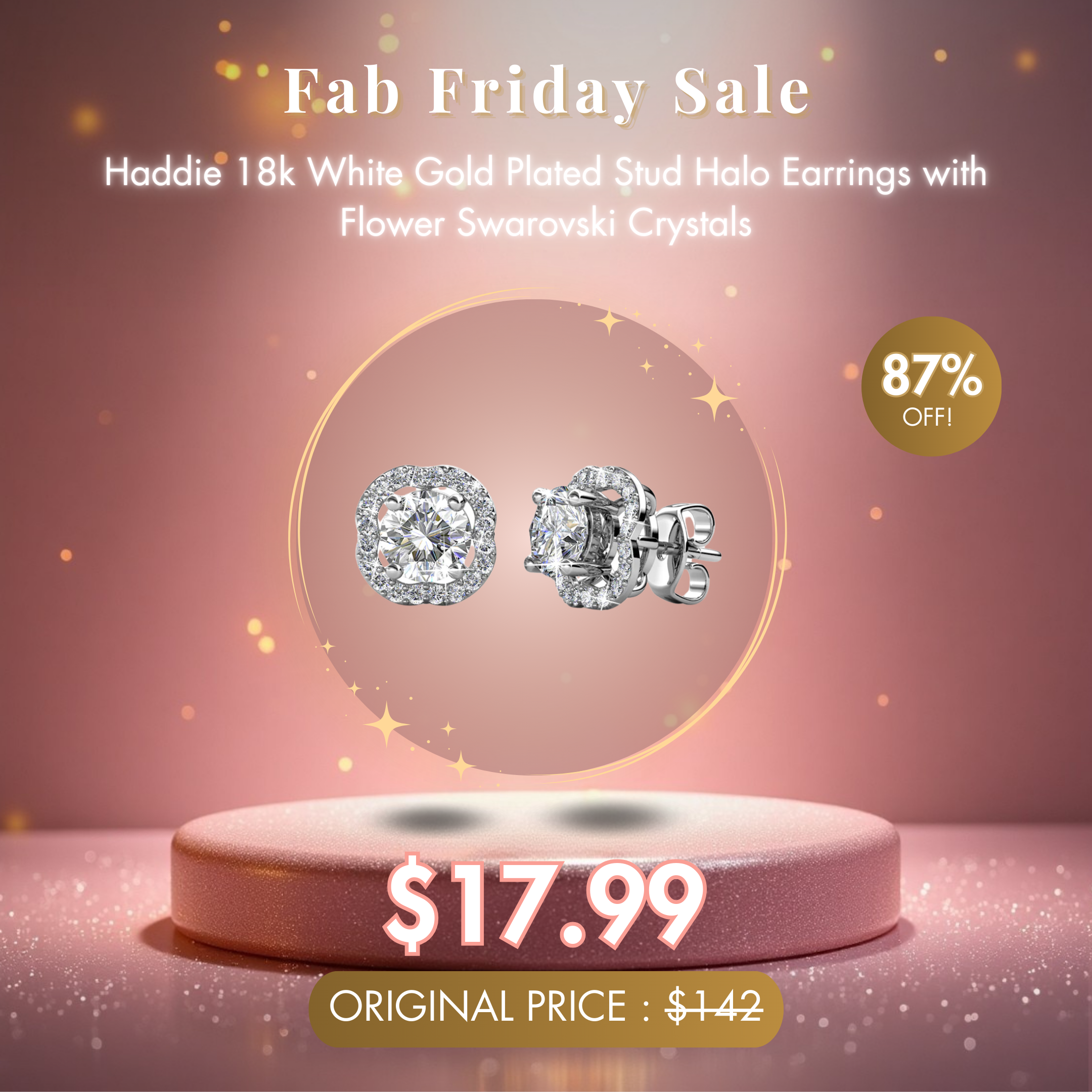 Haddie 18k White Gold Plated Stud Halo Earrings with Flower Swarovski Crystals - Fab Friday Sale