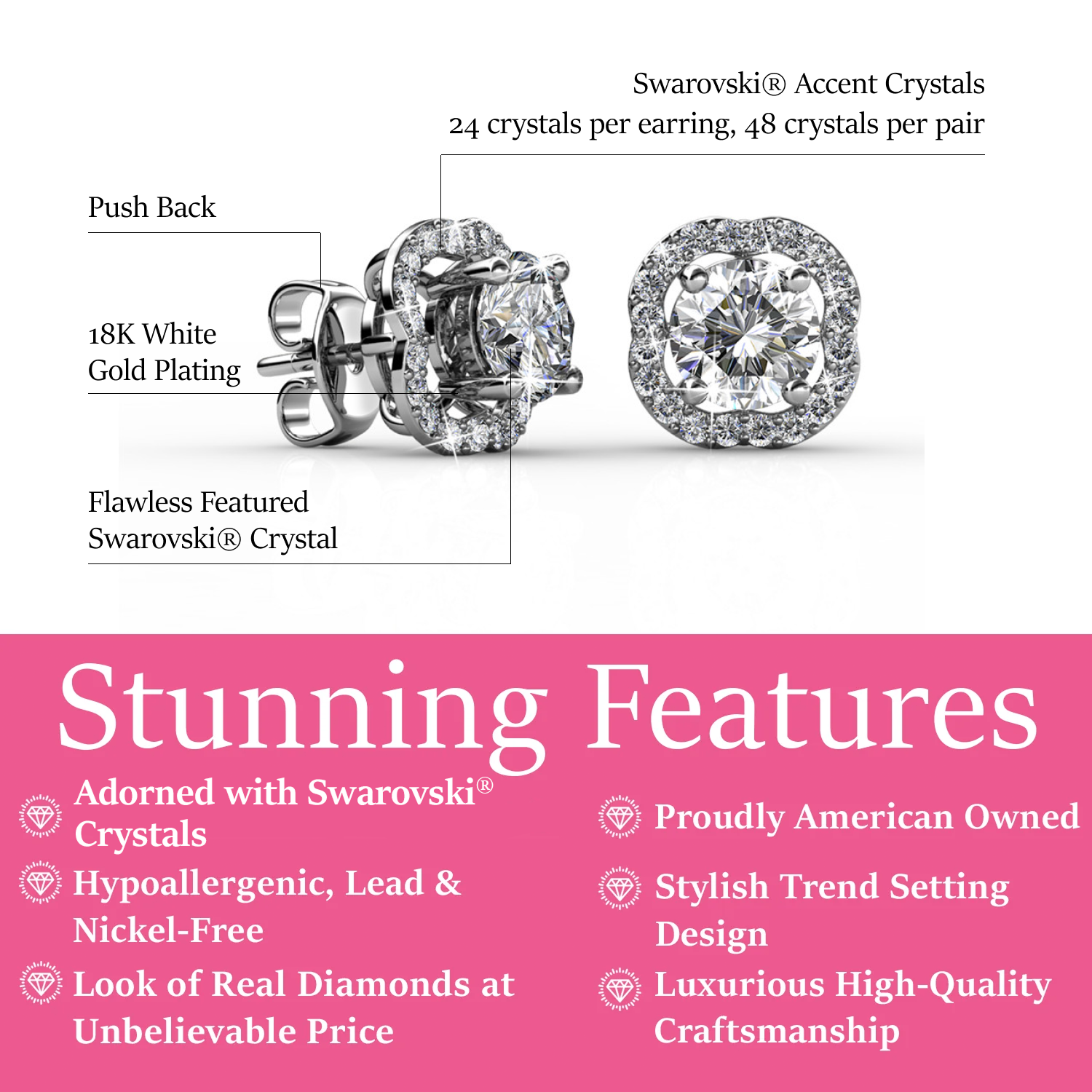 Haddie 18k White Gold Plated 2-in-1 Halo Stud Earrings with Swarovski Crystals
