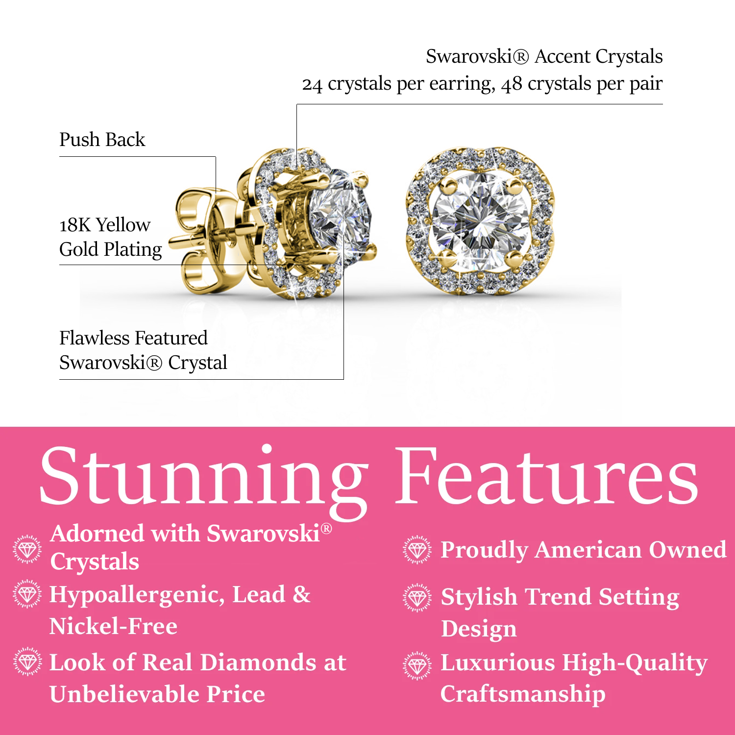 Haddie 18k White Gold Plated 2-in-1 Halo Stud Earrings with Swarovski Crystals