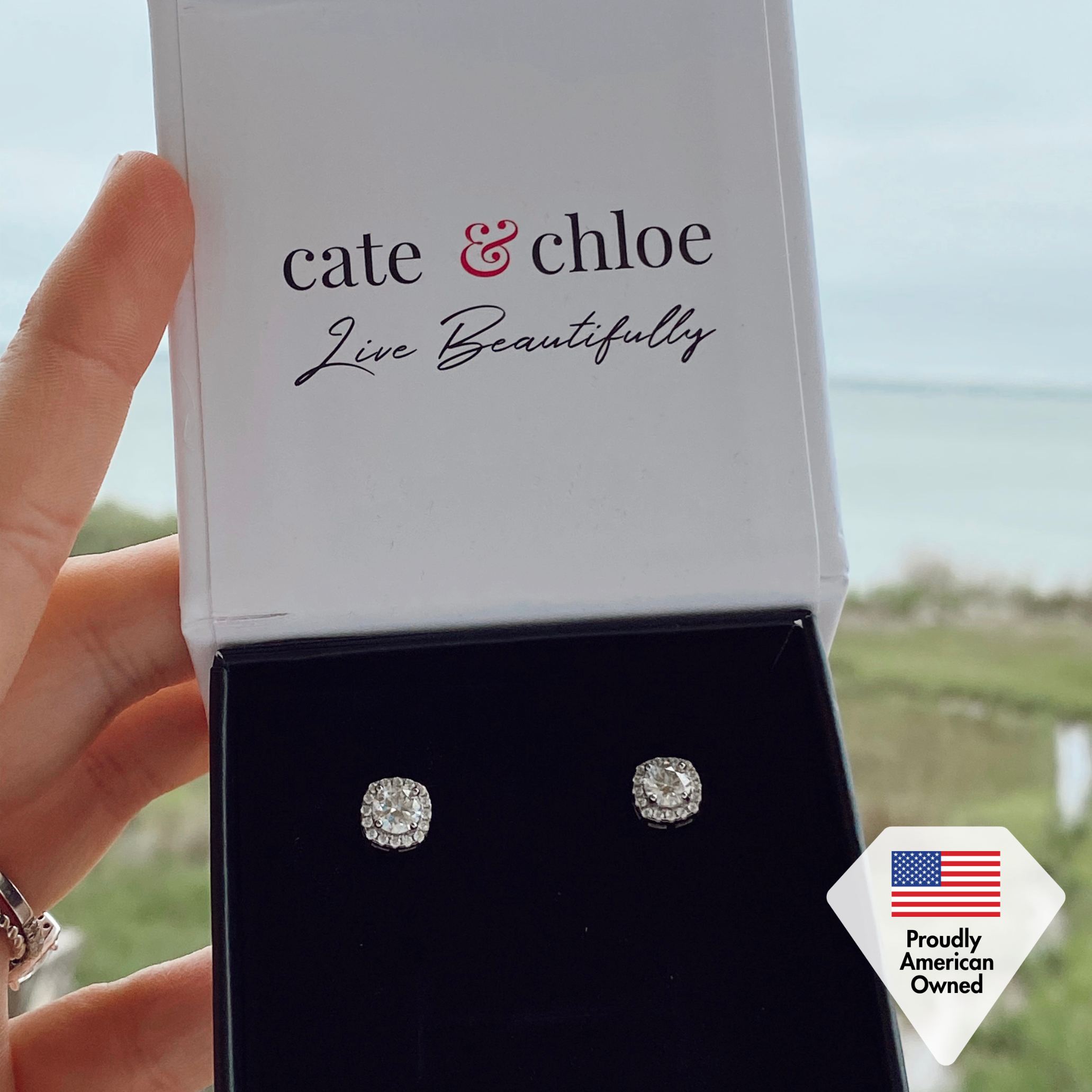 Moissanite by Cate & Chloe Hannah 18k Gold Plated 925 Sterling Silver Stud Earrings 1.16tcw