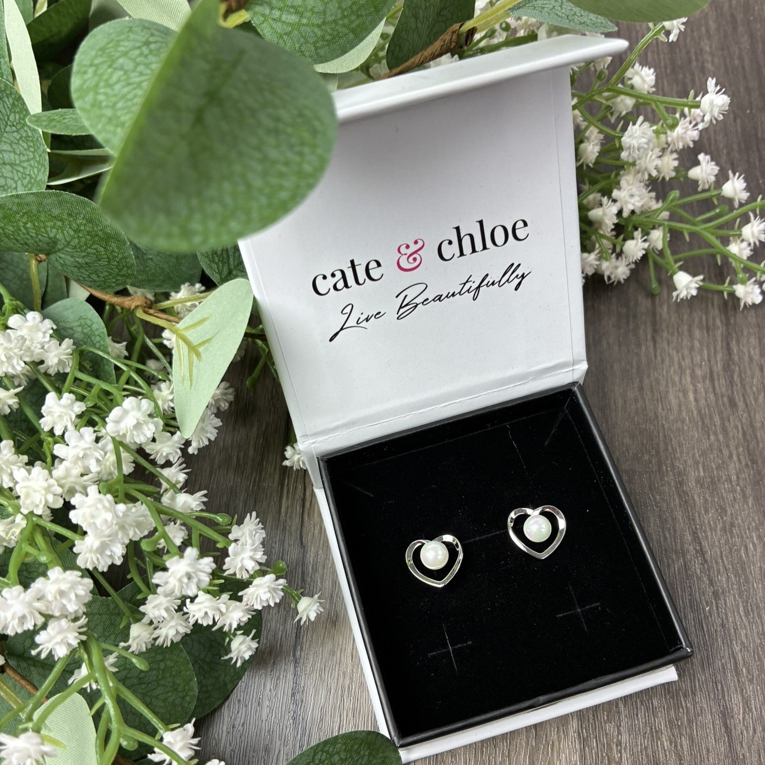Harley 18k White Gold Plated Heart Stud Earrings with Shell Pearls