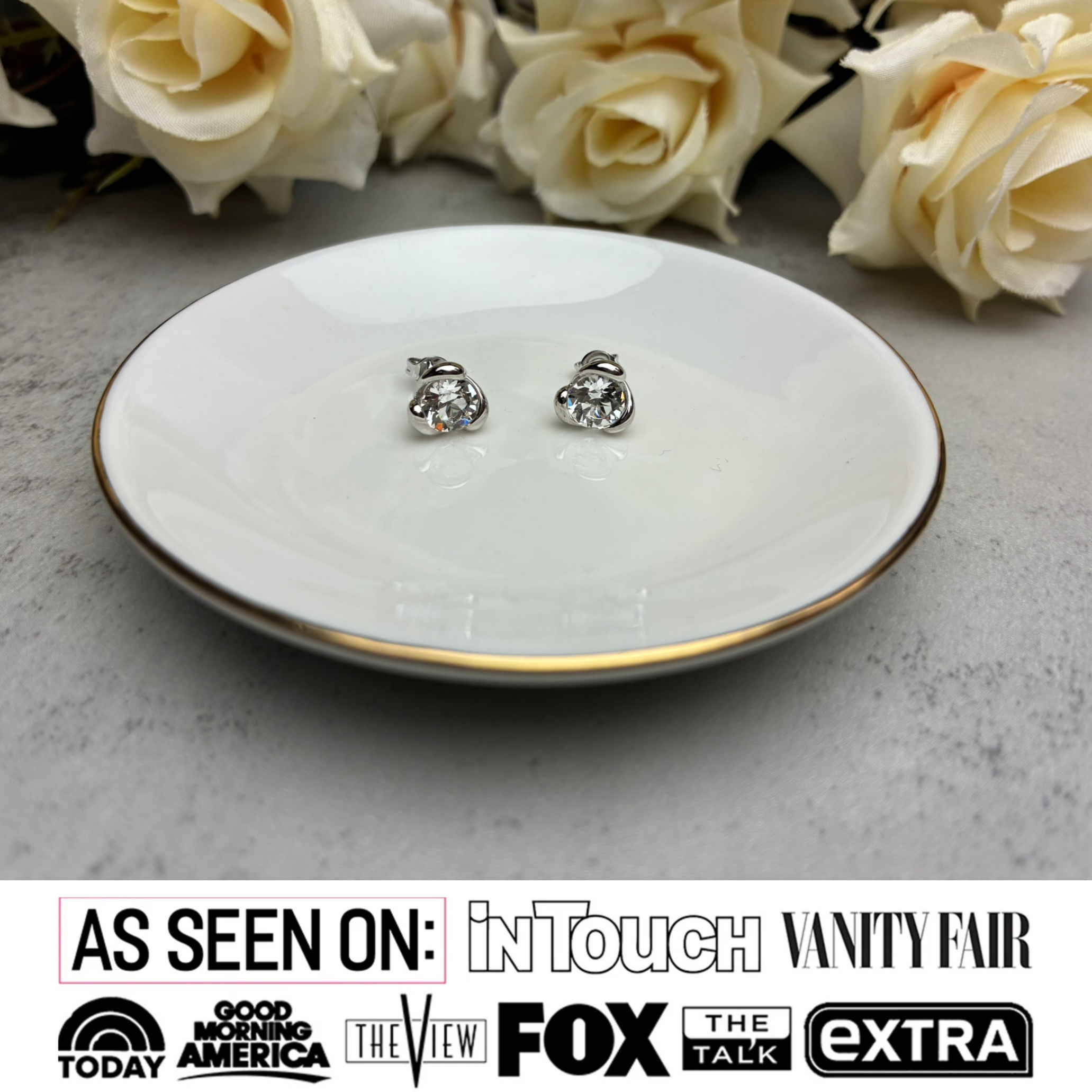 Harmony 18k 白金镀金圆形水晶耳钉