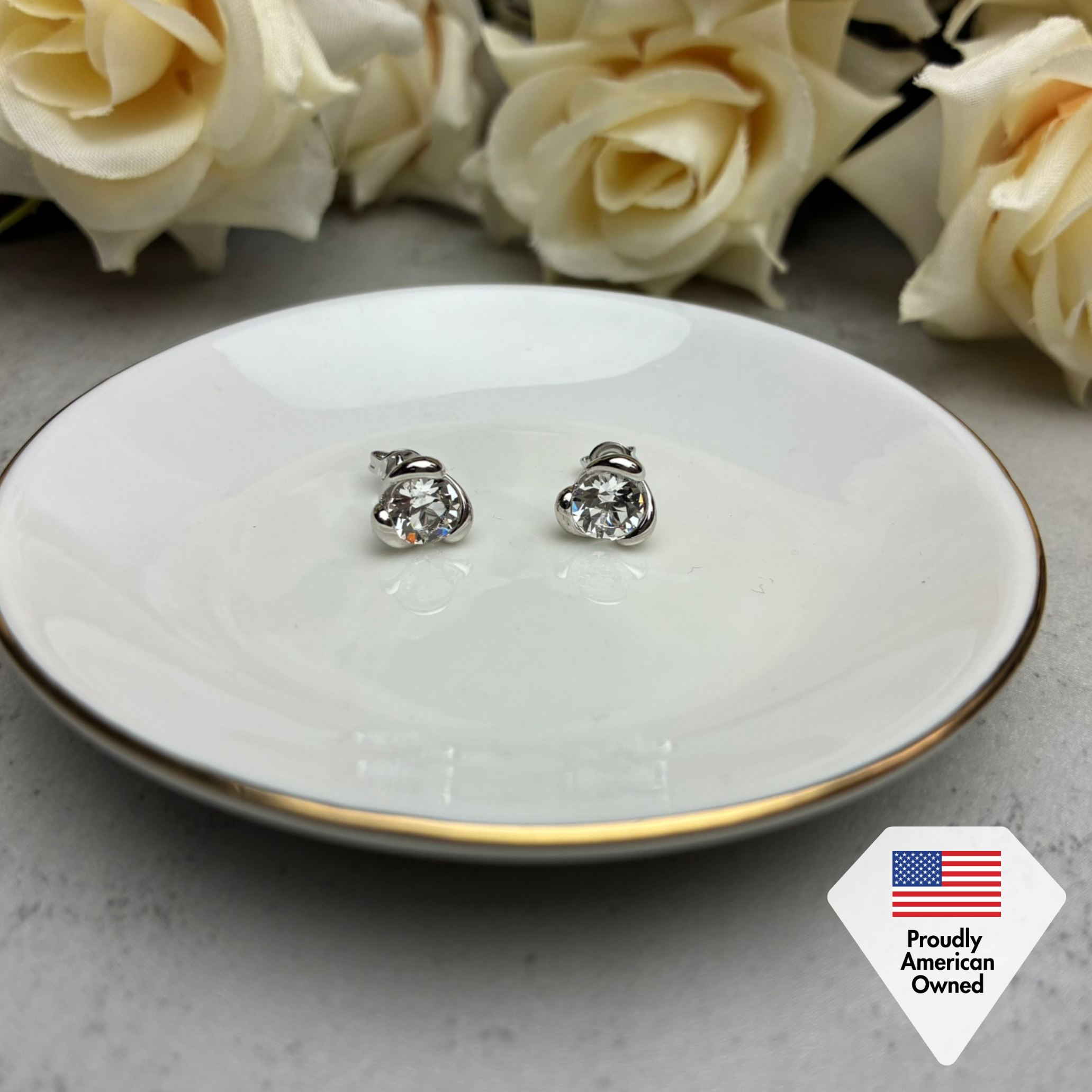 Harmony 18k 白金镀金圆形水晶耳钉