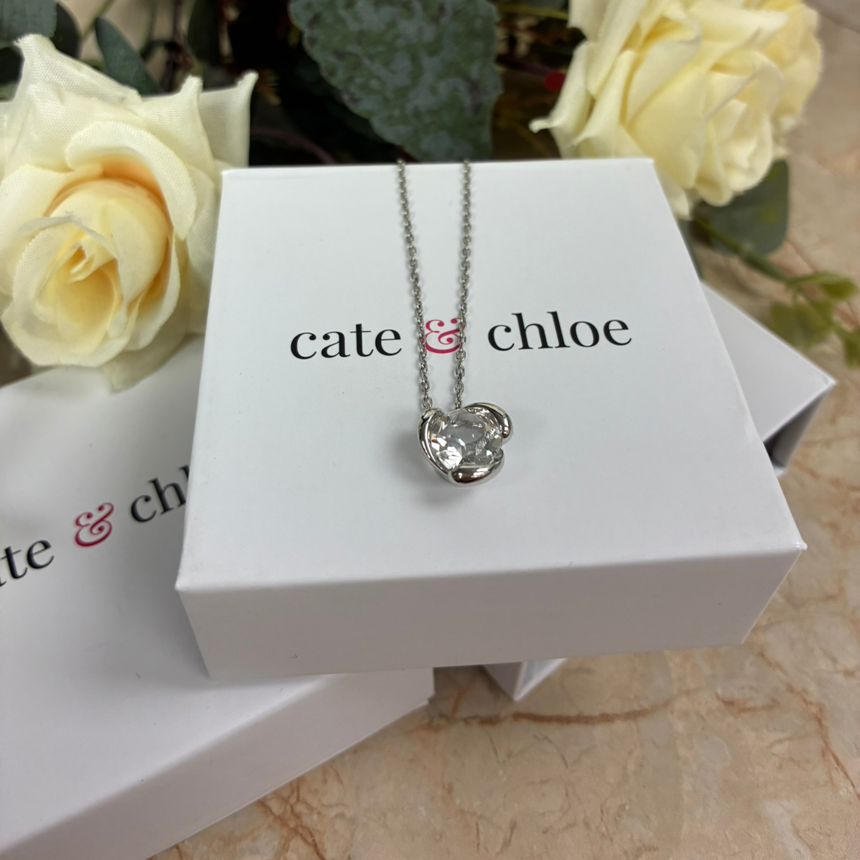 Harmony 18k White Gold Plated Necklace with Round Cut Solitaire Swarovski Crystal - FAB FAV