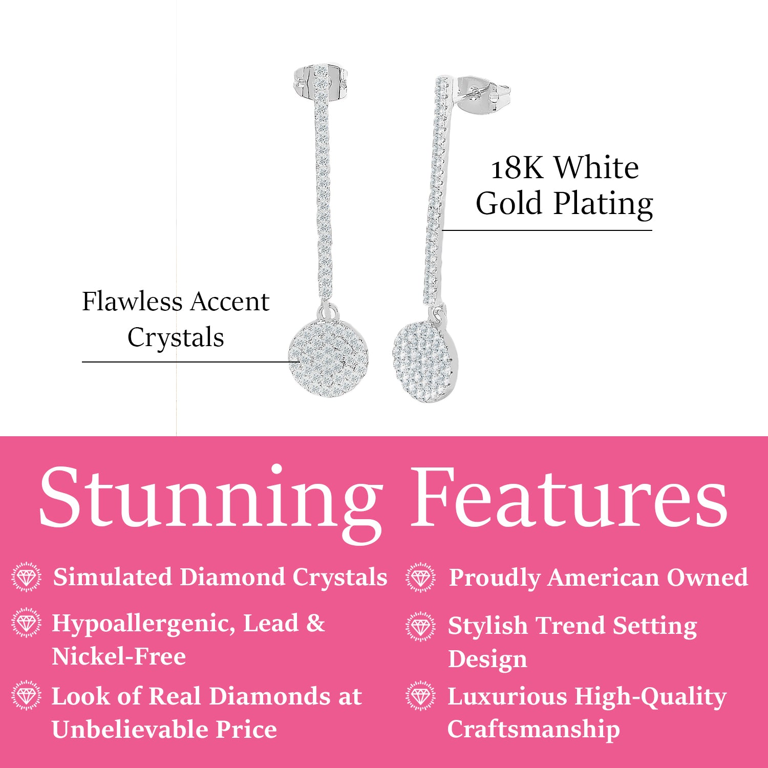 Hazel 18k White Gold Plated Silver Drop Dangle Earrings with Simulated Diamond CZ Crystals