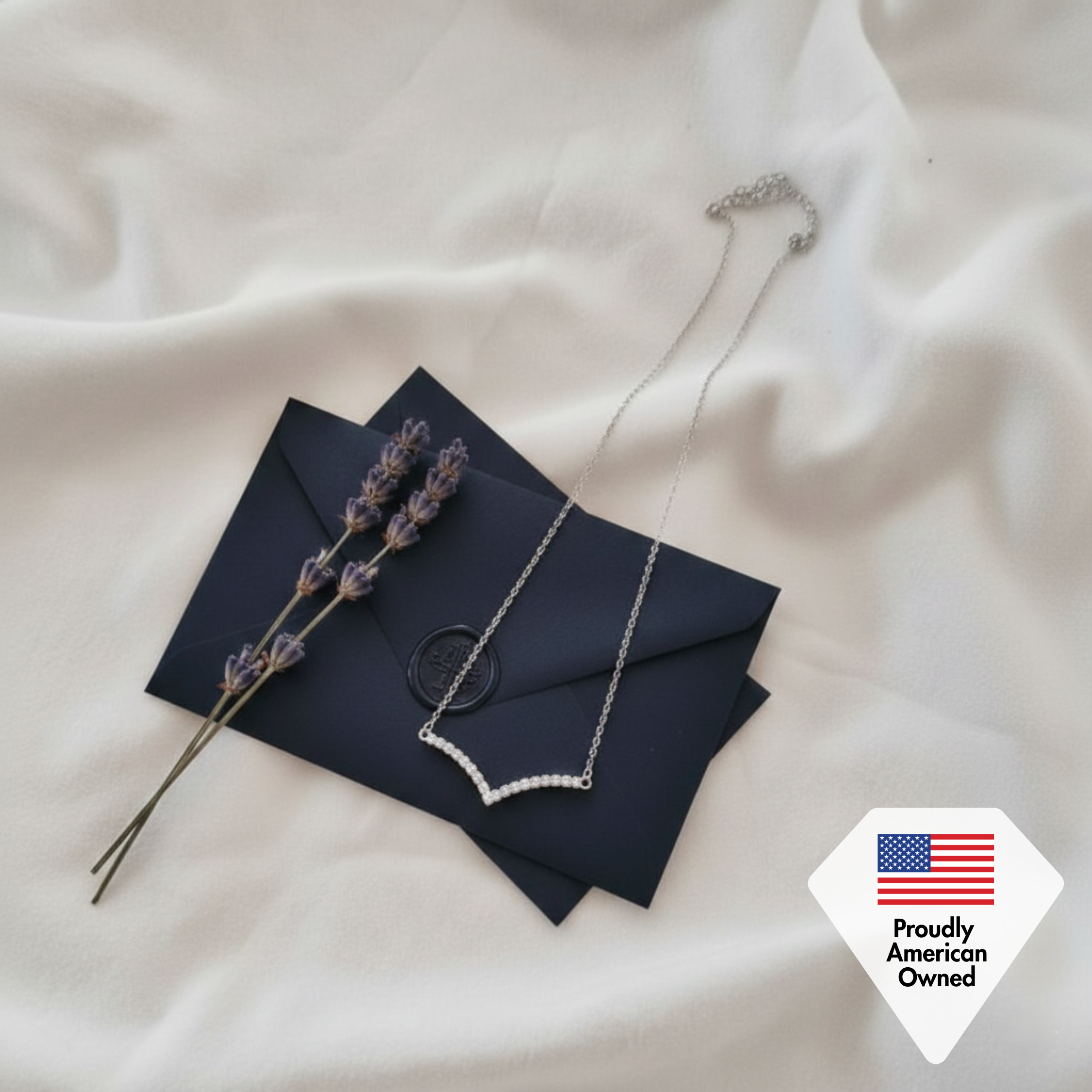 Hope 18k White Gold Plated V Pendant Linear Necklace with Swarovski Crystals