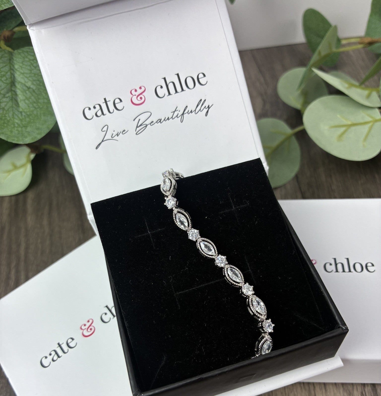 Moira 18k White Gold Plated Tennis Bracelet with Simulated Diamond Crystals