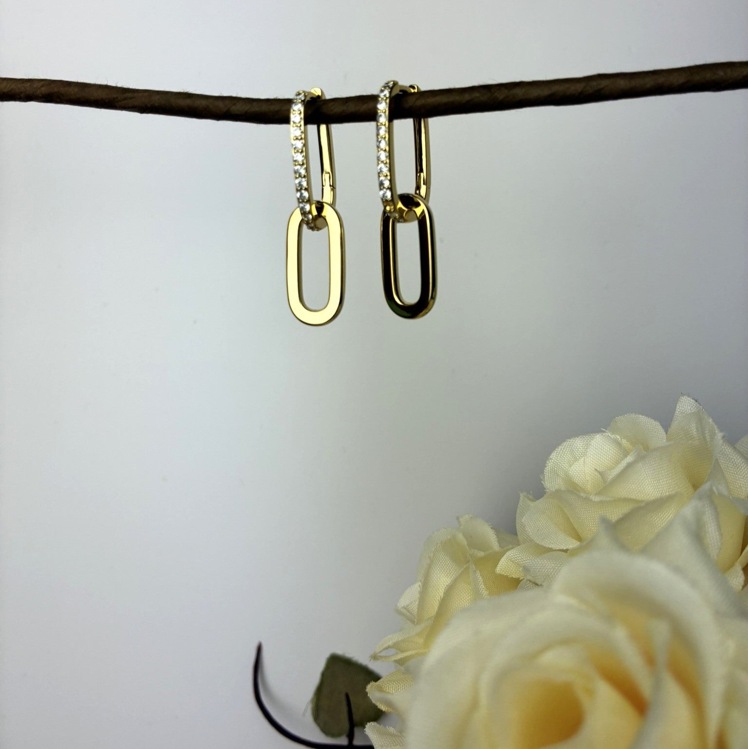 Remington 18k White Gold Plated Dangle Chain Link Earrings with Swarovski Crystals