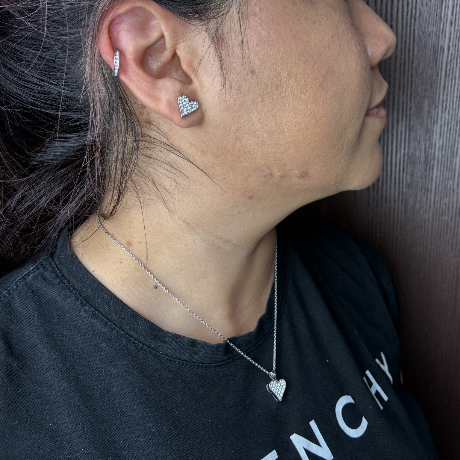 Cecilia 18k White Gold Heart Necklace and Stud Earrings Jewelry Set with Crystals