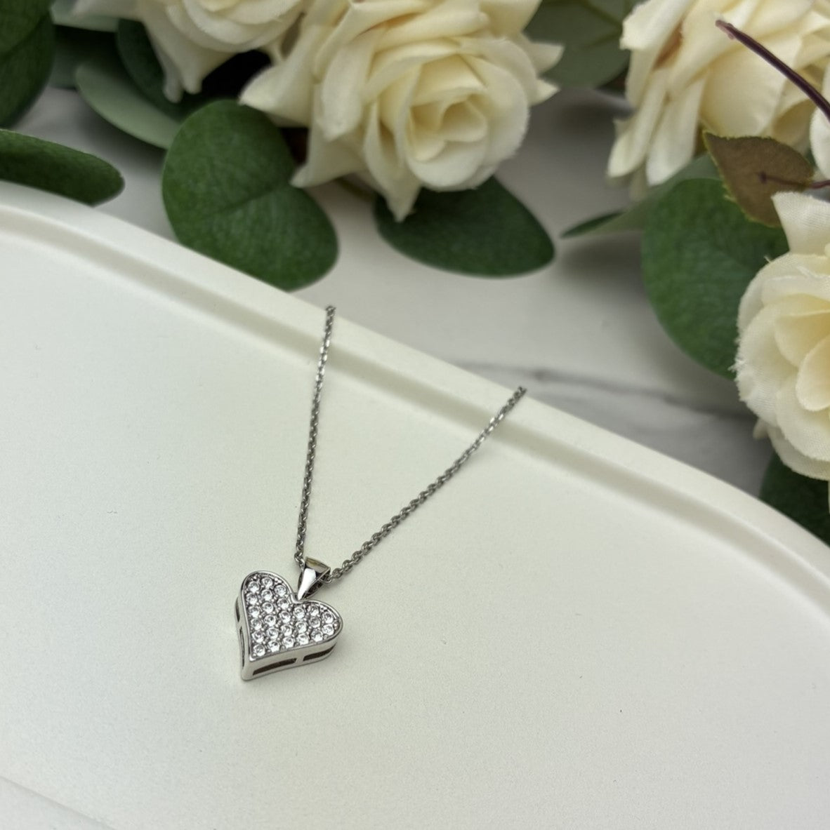 Cecilia 18k White Gold Plated Heart Pendant Necklace with Swarovski Crystals