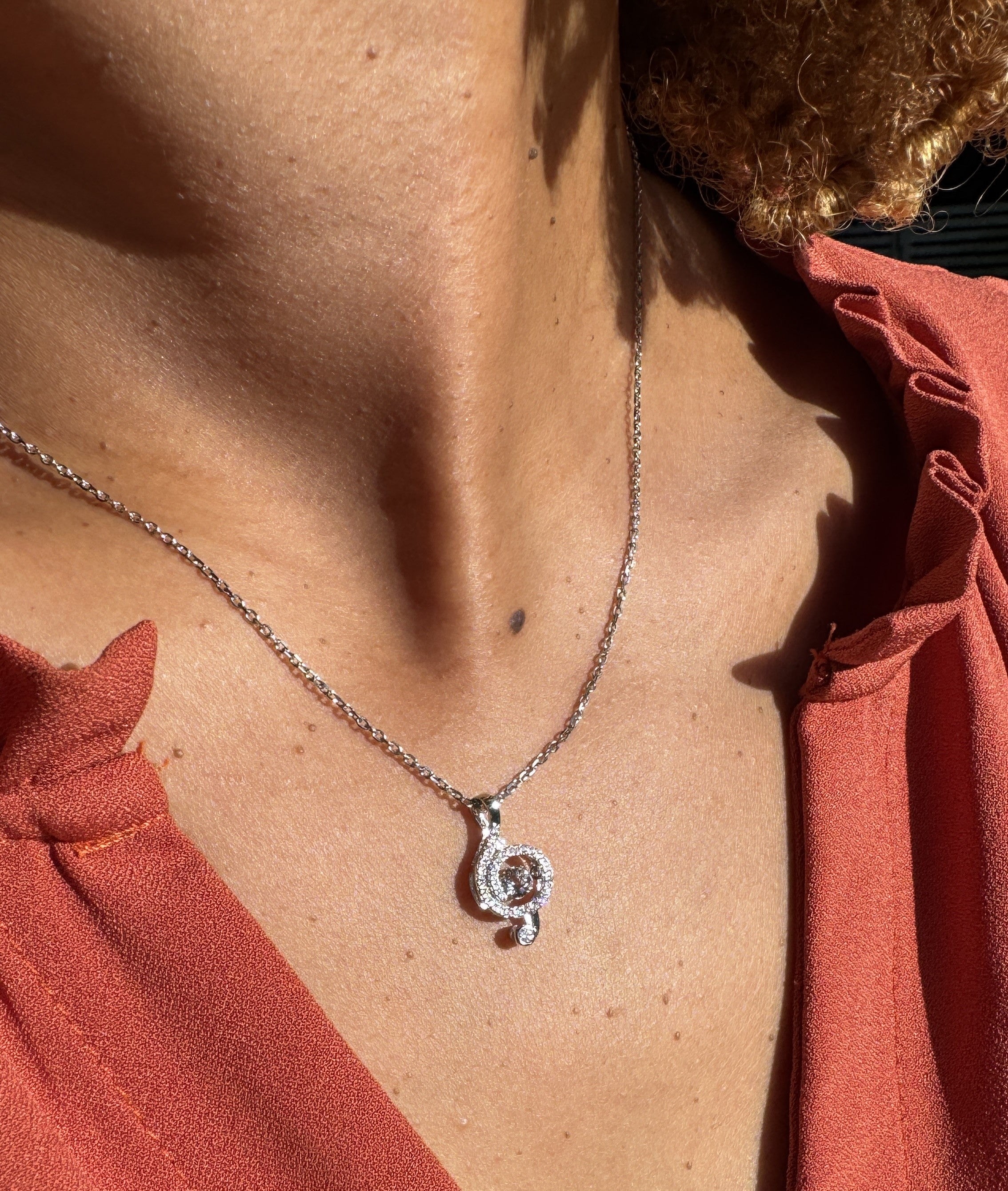 Jolene 18k White Gold Plated G-Clef Dancing Pendant Necklace with Swarovski Crystals