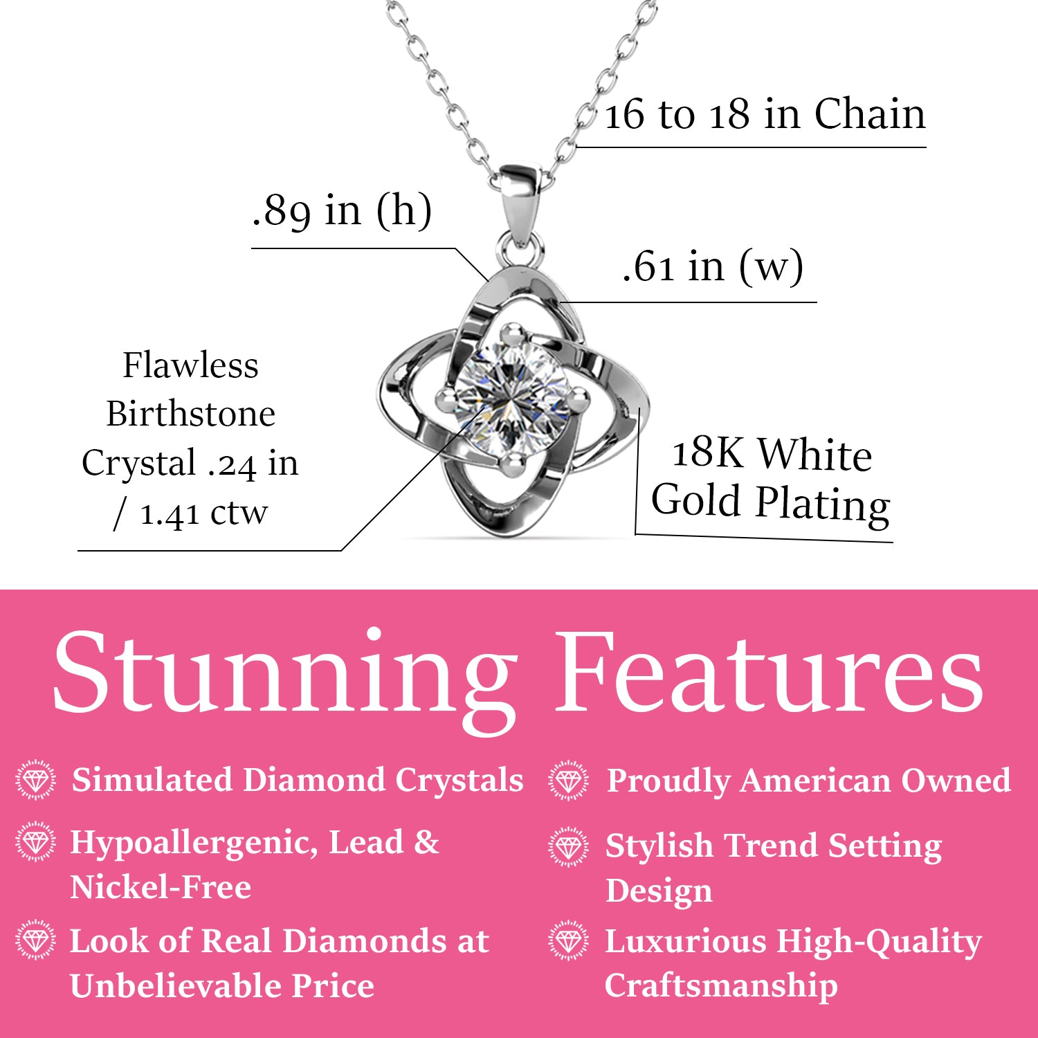 无限四月生日石钻石项链，18k 白金镀银生日石水晶项链