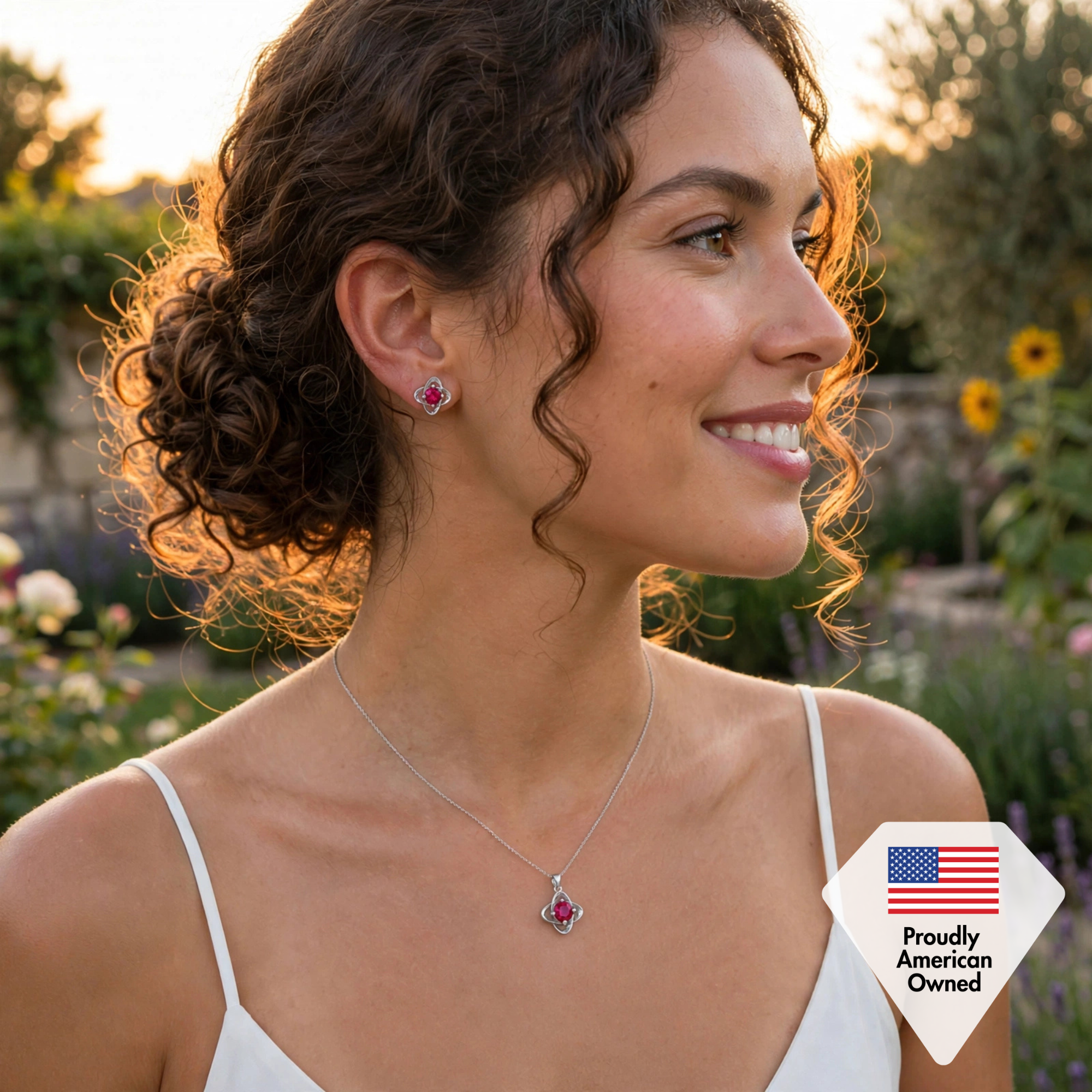 Aretes infinitos de flores con piedra natal chapados en oro blanco de 18 k y cristales de diamantes de imitación