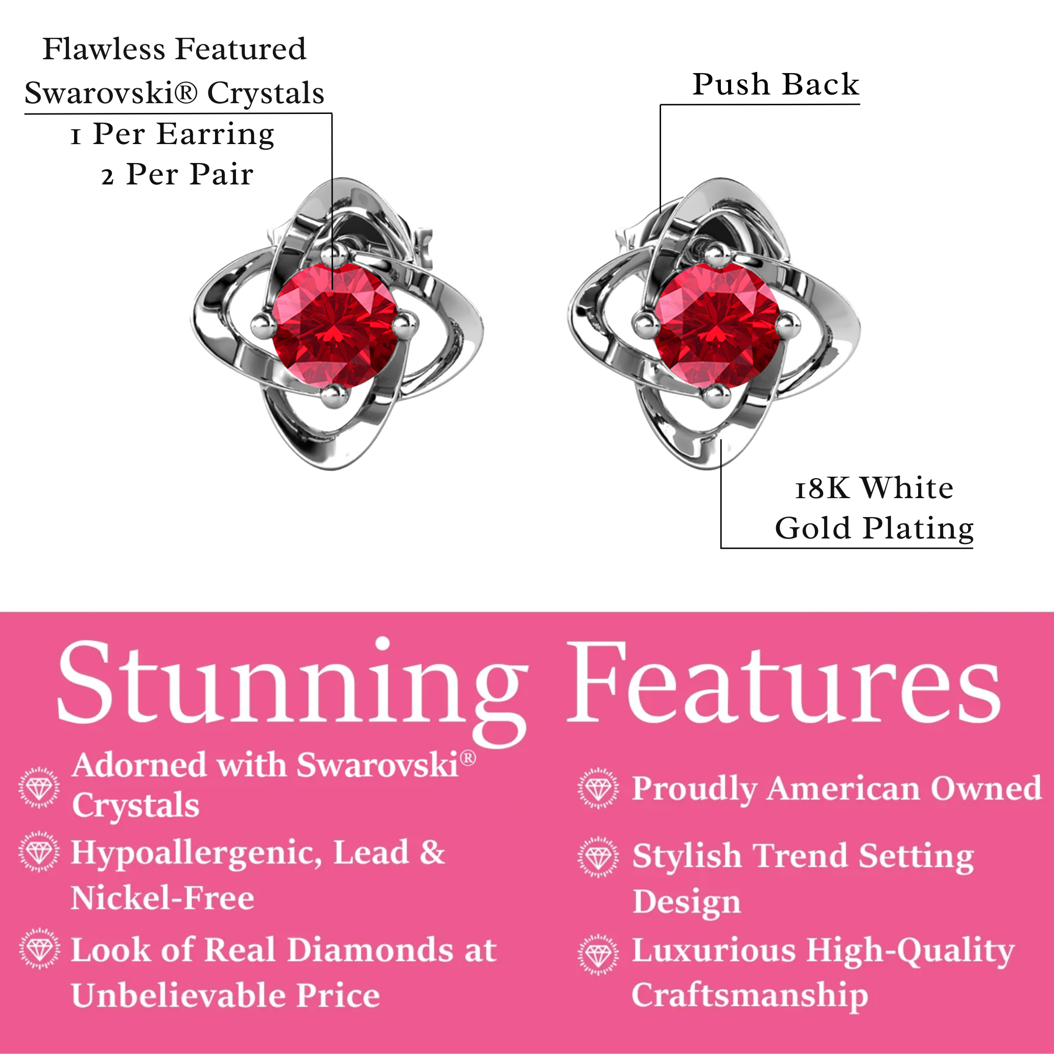 Infinity 18k White Gold Plated Birthstone Flower Earrings with Swarovski Crystals