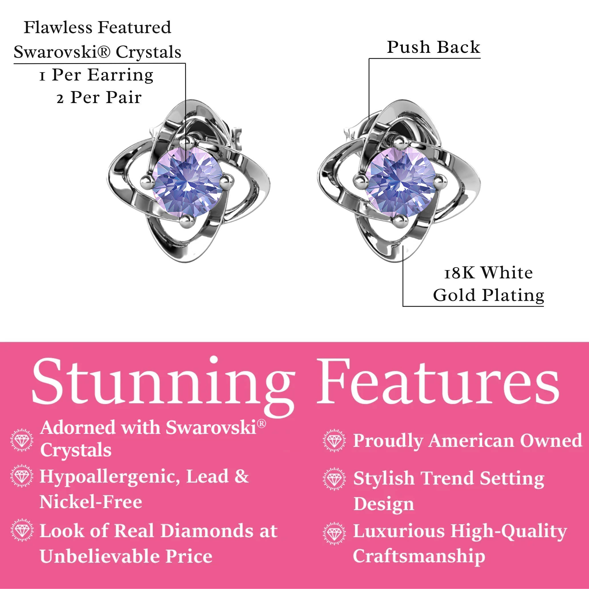 Infinity 18k White Gold Plated Birthstone Flower Earrings with Swarovski Crystals