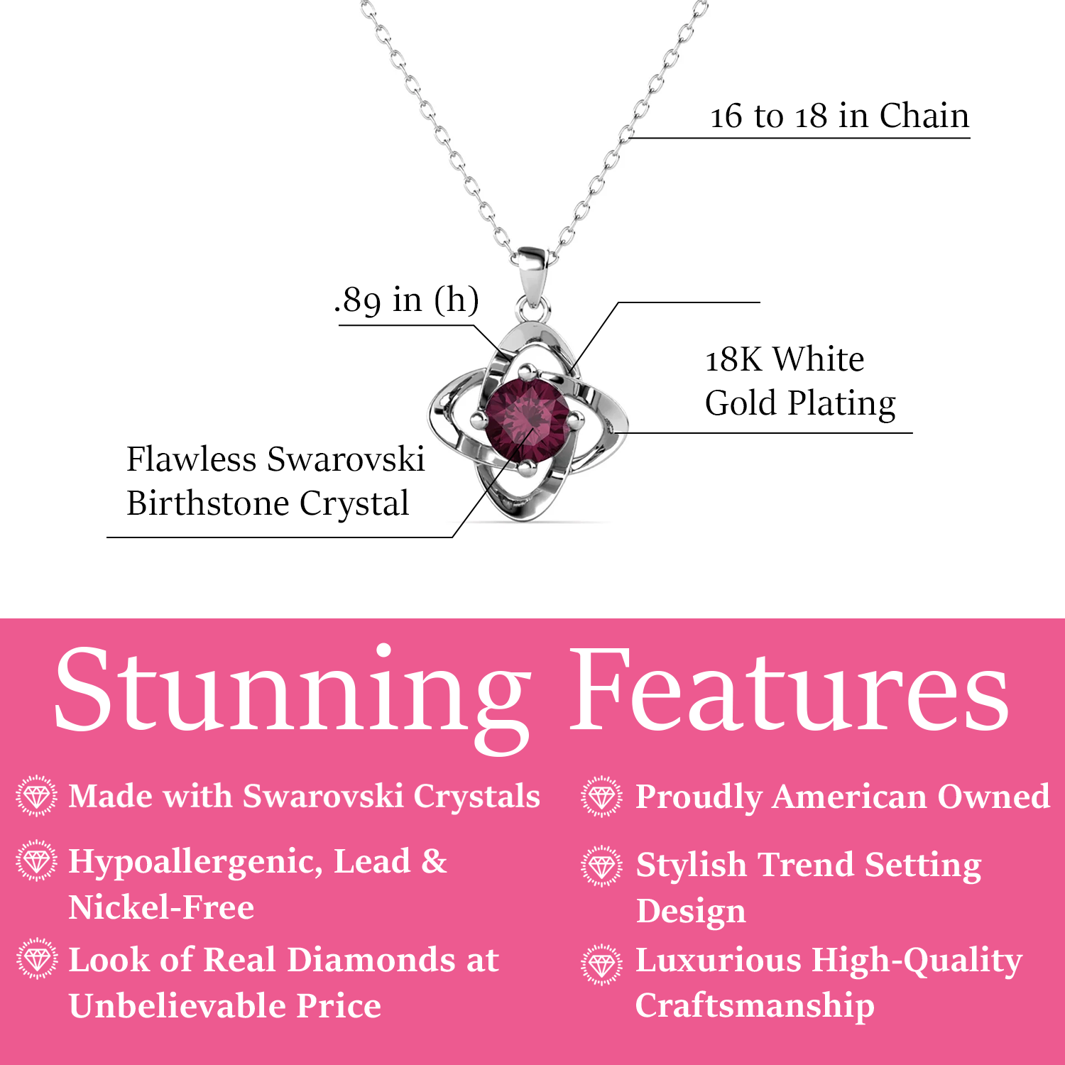 Infinity February Birthstone Amethyst Necklace 18k White Gold Plated Silver Birthstone Necklace with Swarovski Crystal