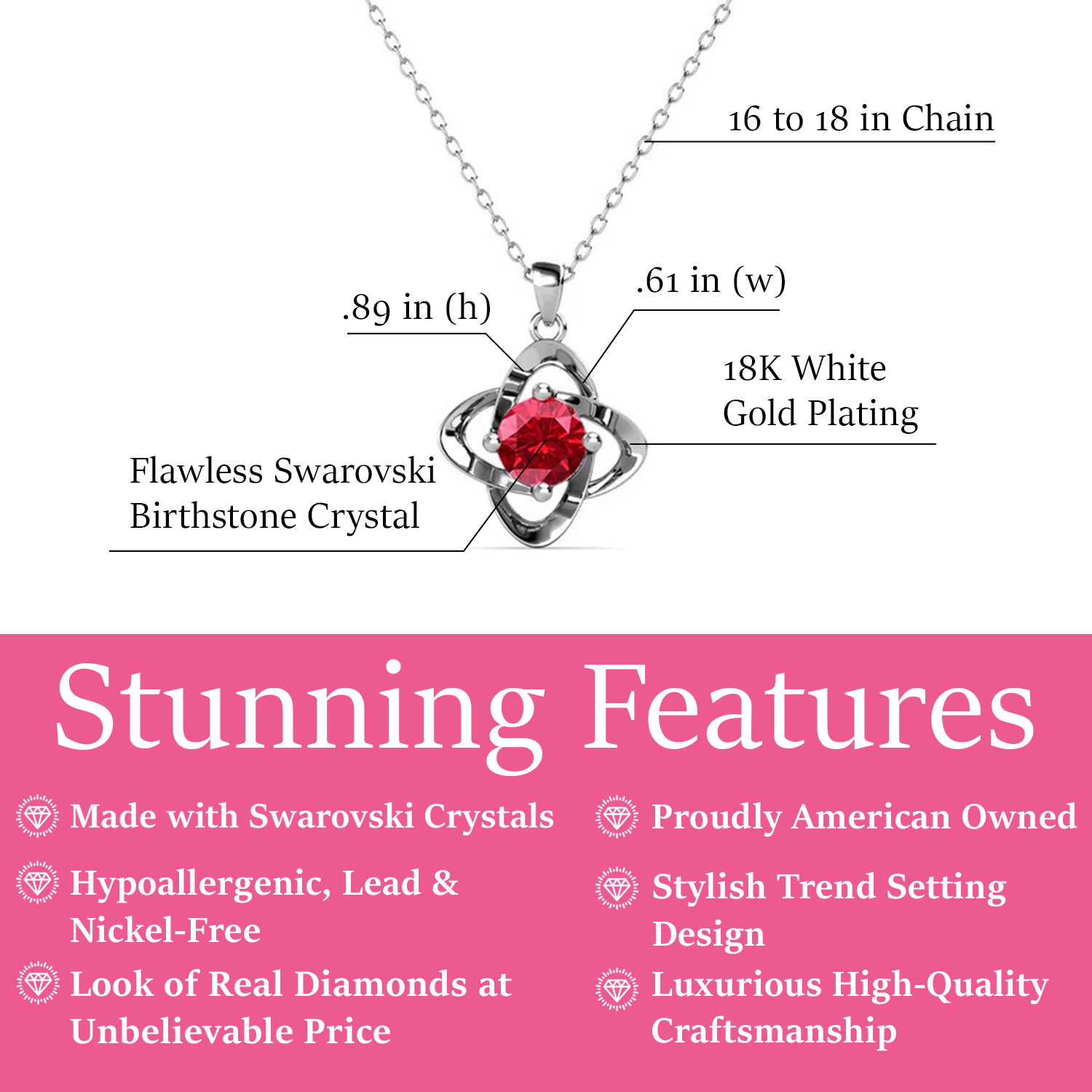 Infinity July Birthstone Ruby Necklace 18k White Gold Plated Silver Birthstone Necklace with Swarovski Crystal