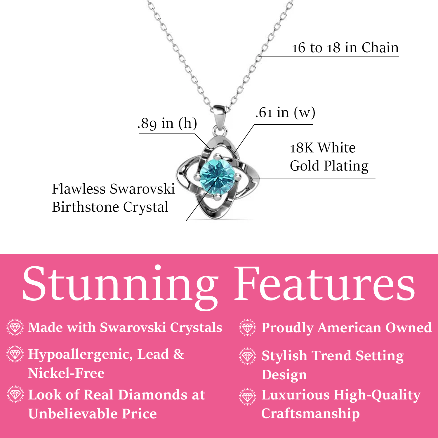 Infinity March Birthstone Aquamarine Necklace 18k White Gold Plated Silver Birthstone Necklace with Swarovski Crystal