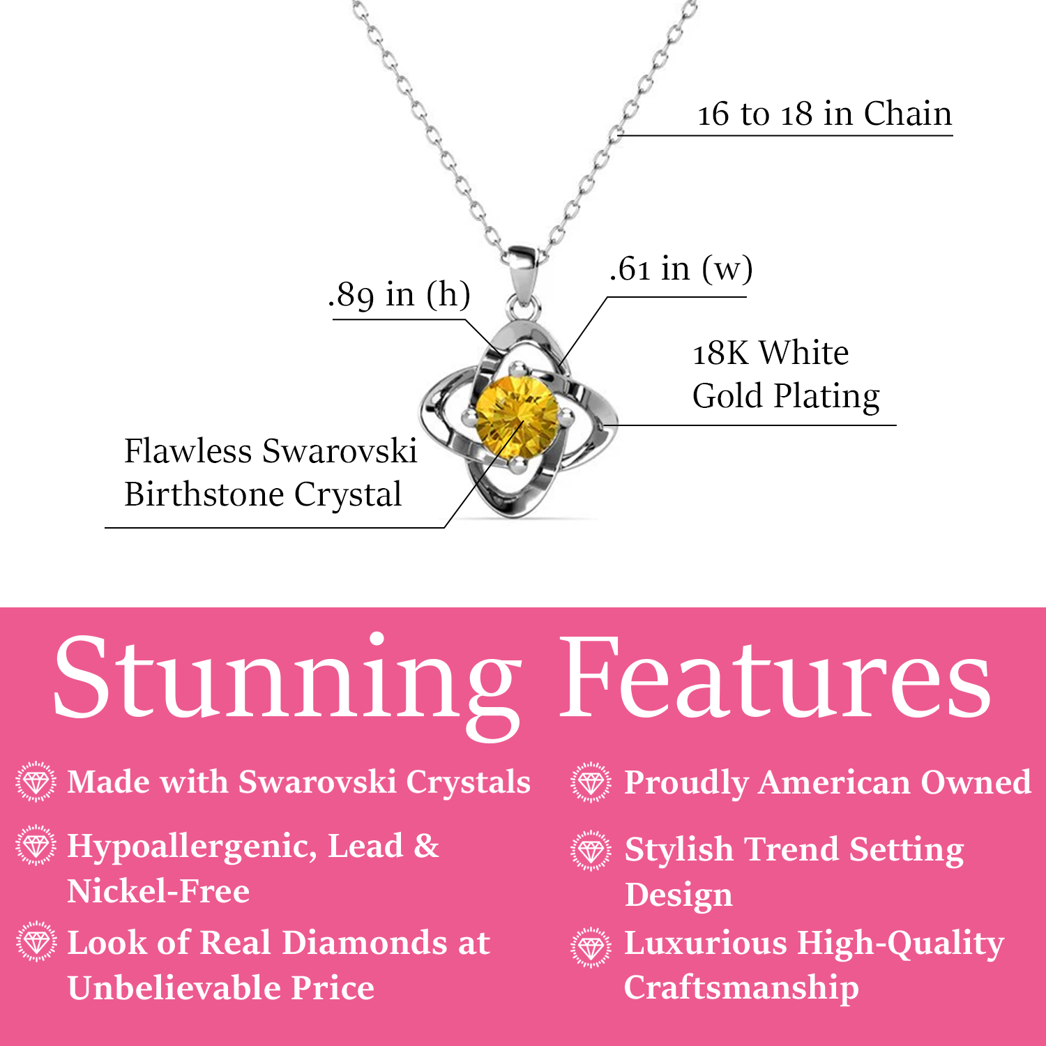 Infinity November Birthstone Citrine Necklace 18k White Gold Plated Silver Birthstone Necklace with Swarovski Crystal