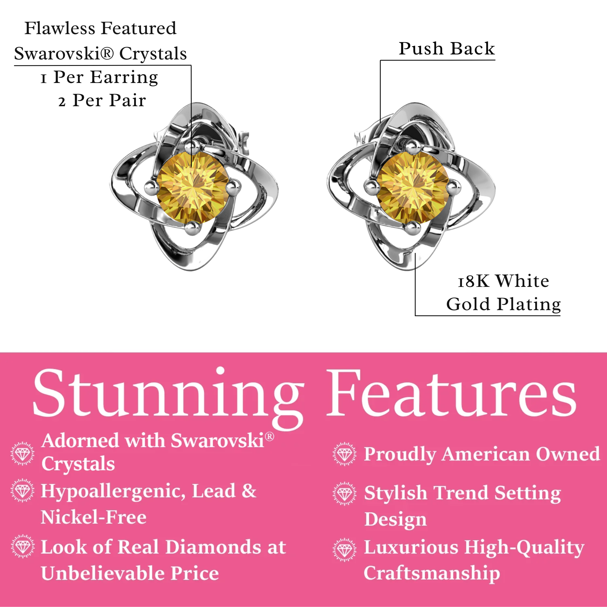 Infinity 18k White Gold Plated Birthstone Flower Earrings with Swarovski Crystals