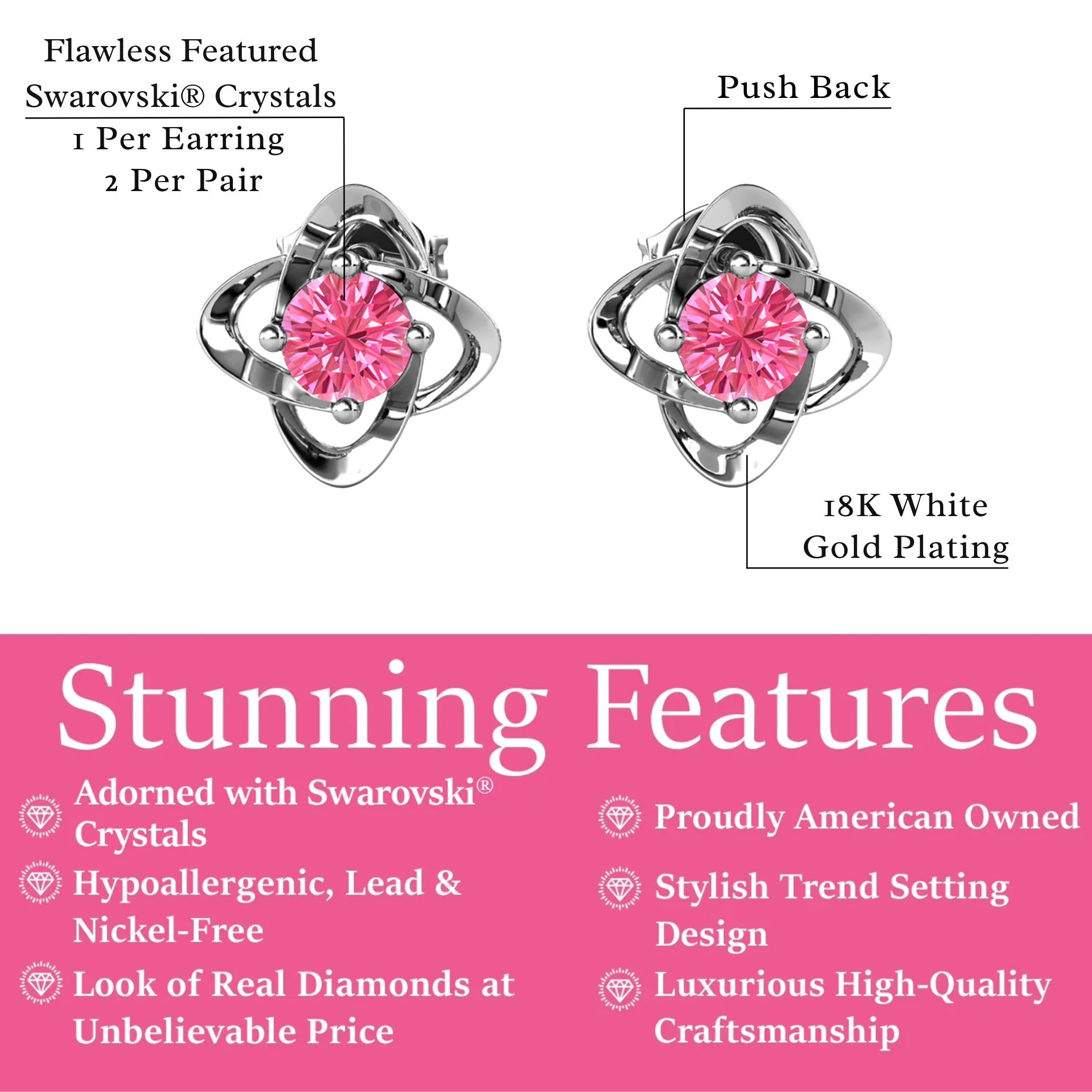 Infinity 18k White Gold Plated Birthstone Flower Earrings with Swarovski Crystals
