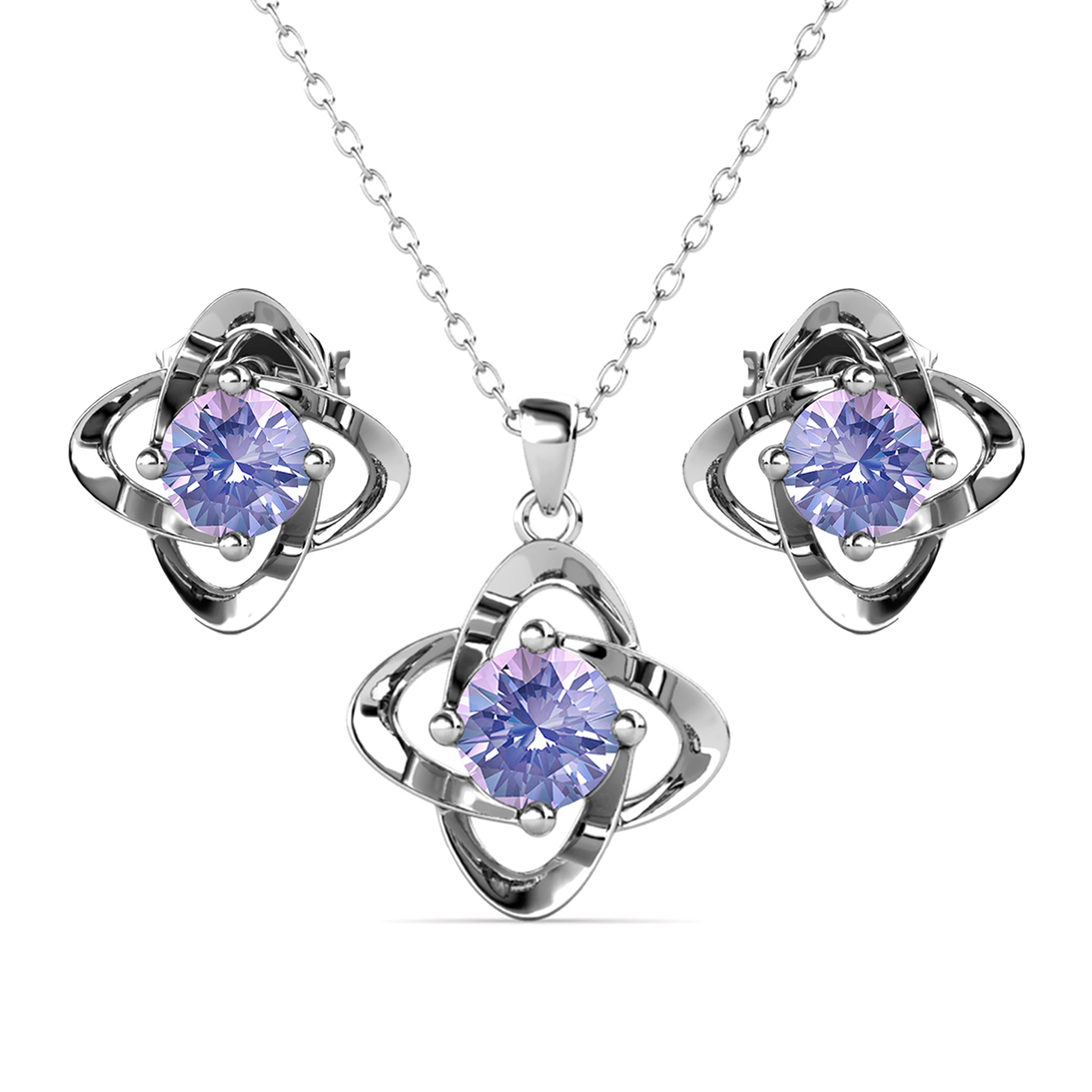 Infinity Birthstone 18k White Gold Plated Silver Earrings and Necklace Set with Swarovski Crystals