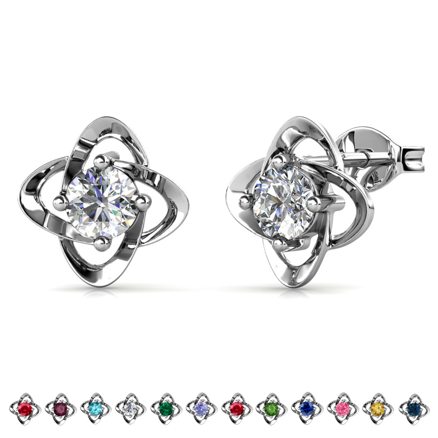 Infinity 18k White Gold Plated Birthstone Flower Earrings with Swarovski Crystals