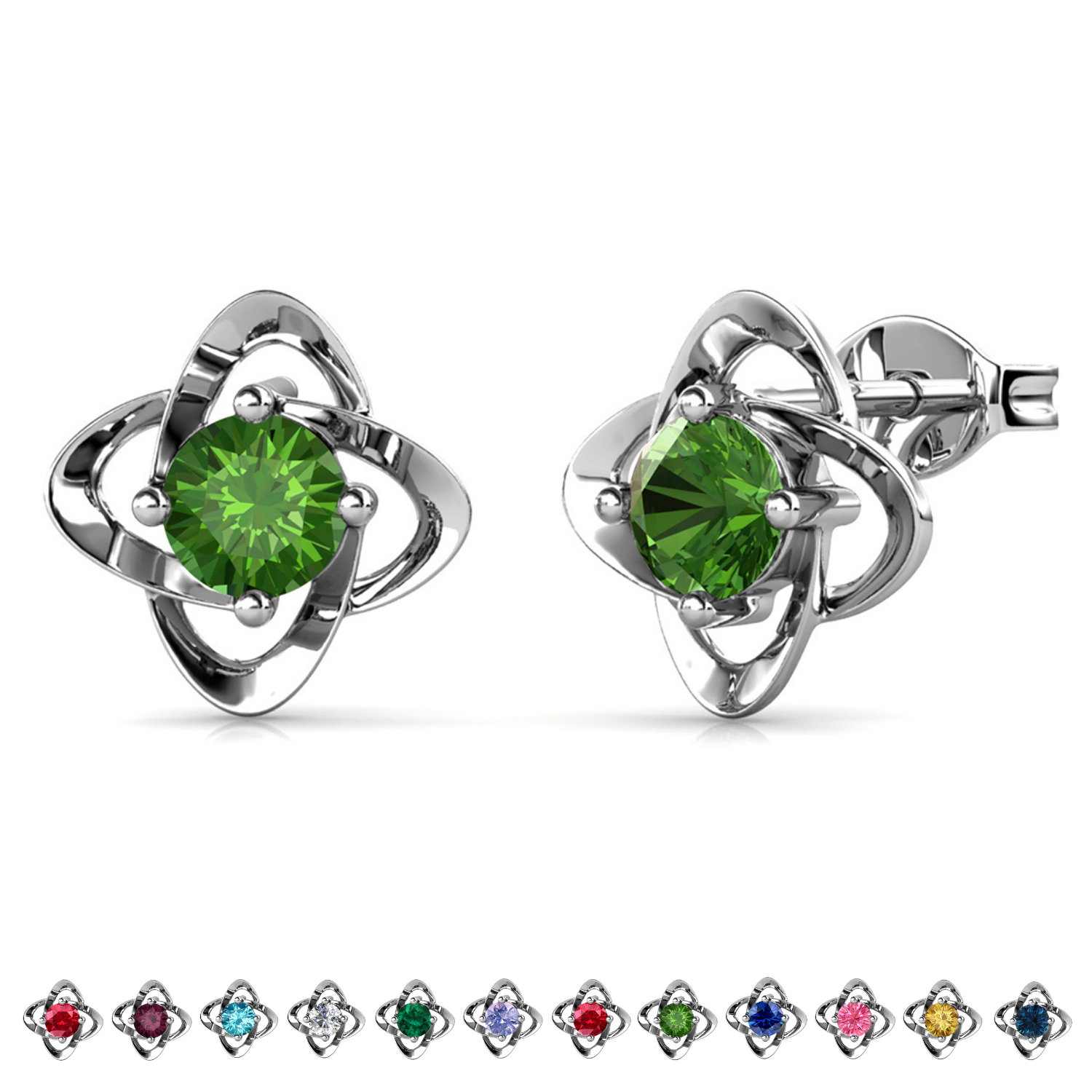 Infinity 18k White Gold Plated Birthstone Flower Earrings with Swarovski Crystals