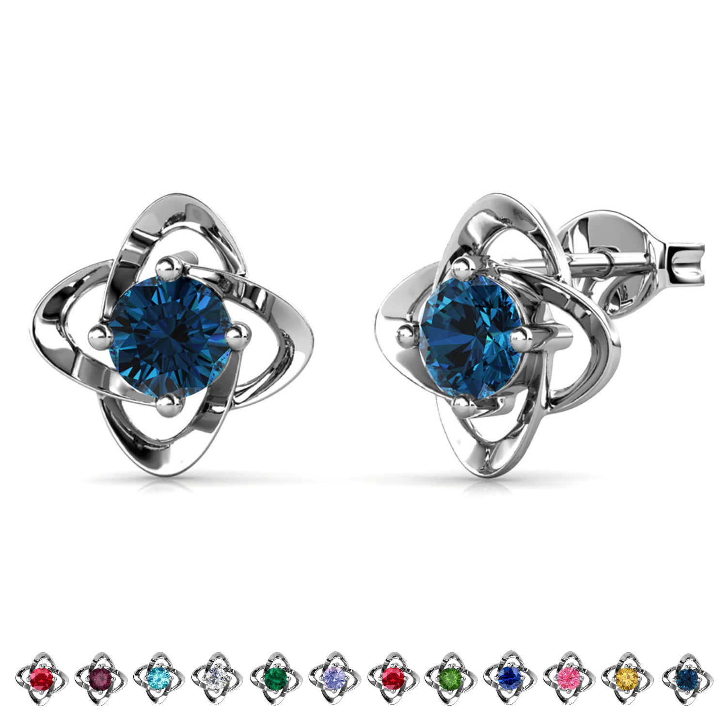 Infinity 18k White Gold Plated Birthstone Flower Earrings with Swarovski Crystals