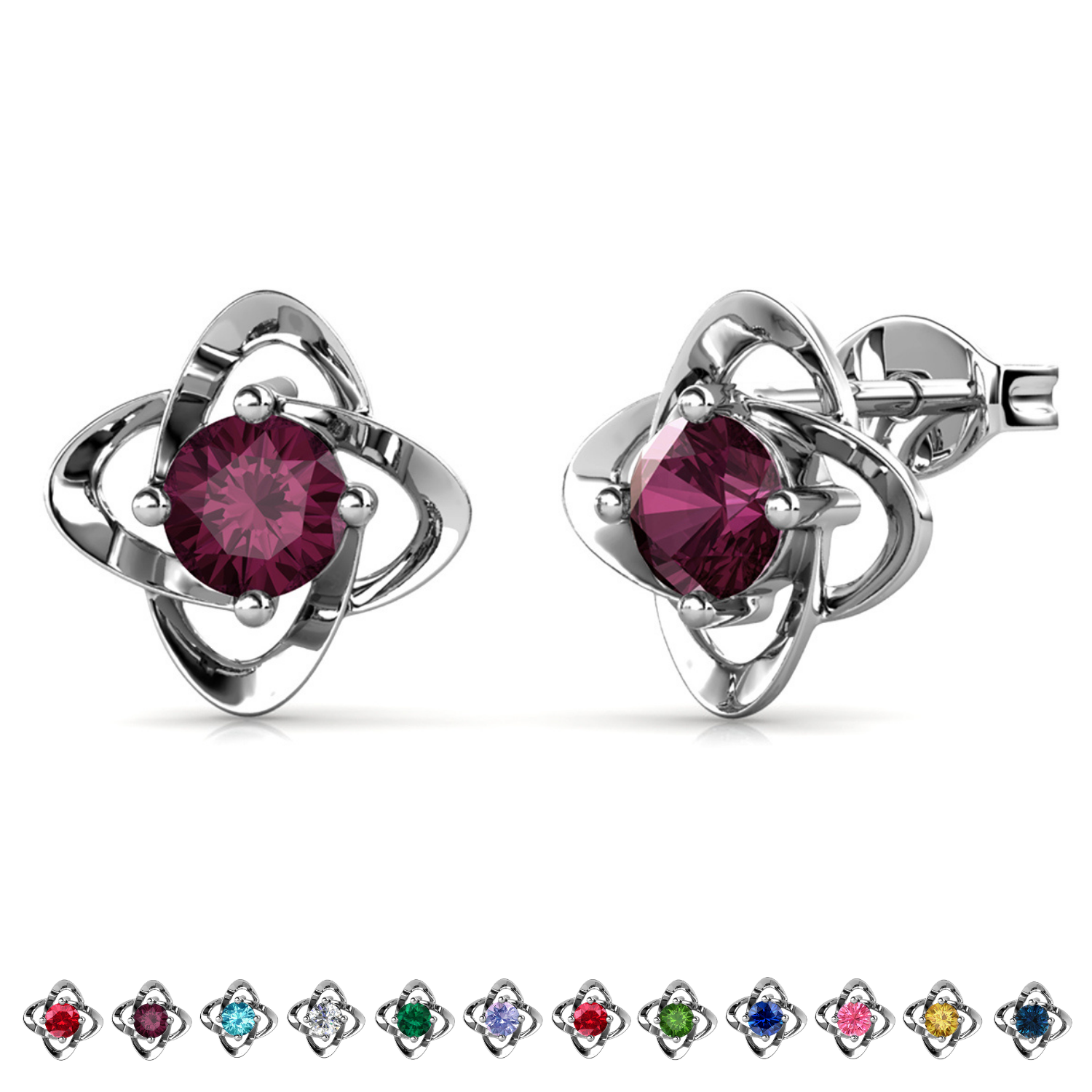 Infinity 18k White Gold Plated Birthstone Flower Earrings with Swarovski Crystals