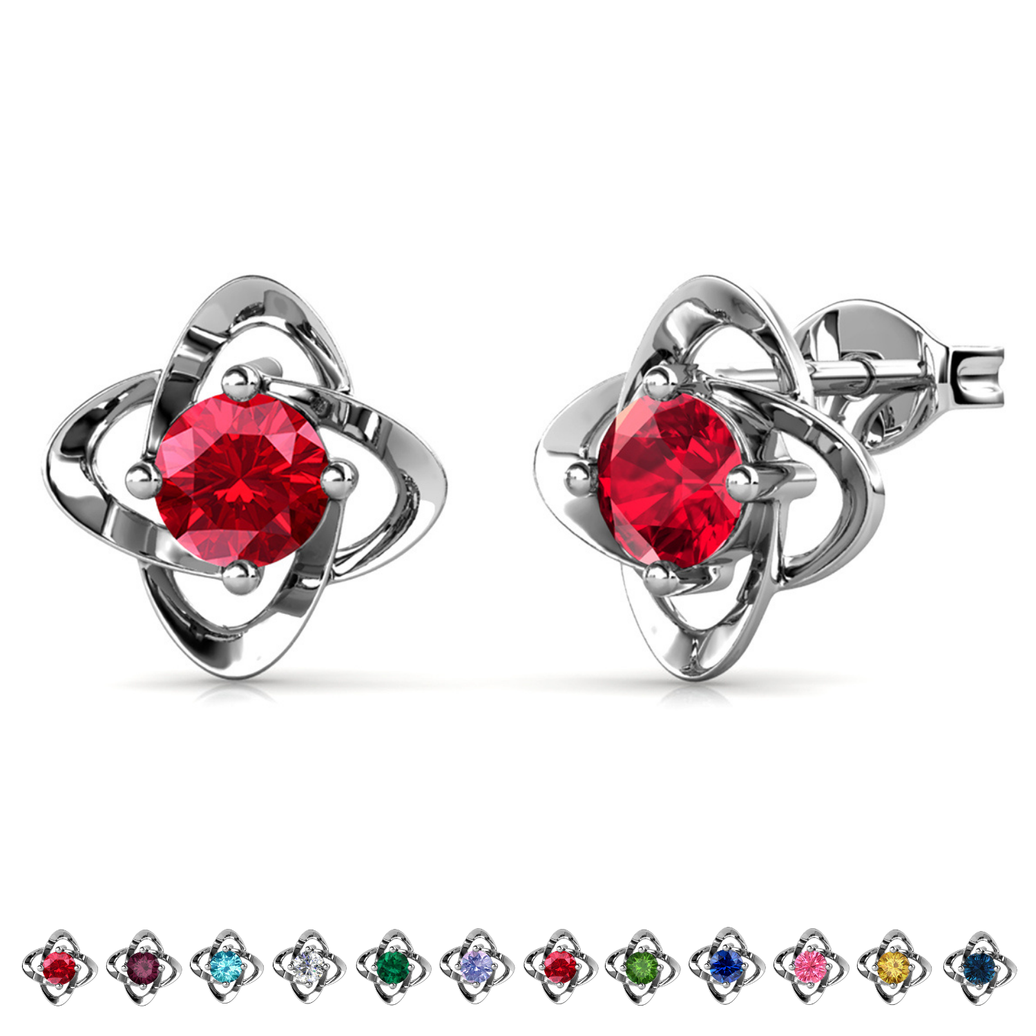 Infinity 18k White Gold Plated Birthstone Flower Earrings with Swarovski Crystals