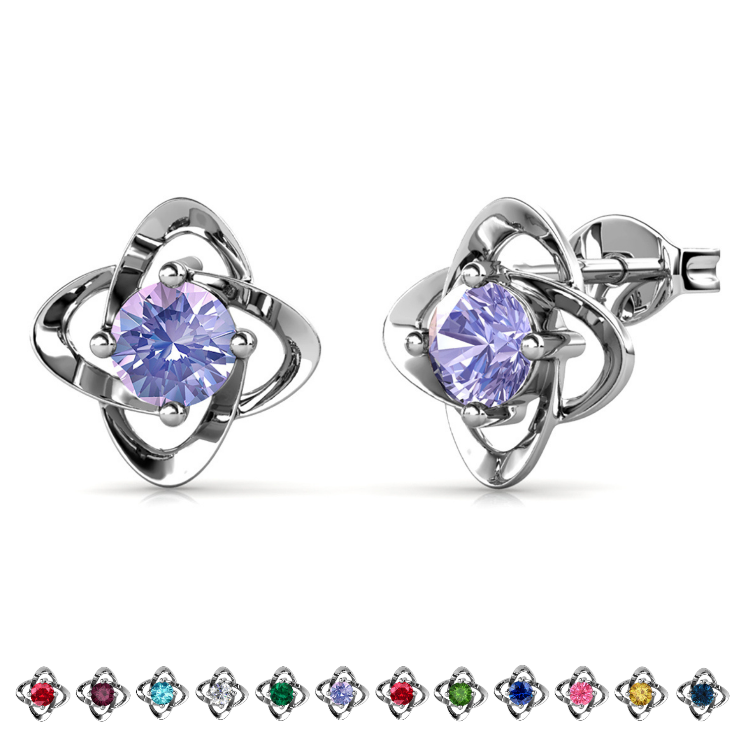 Infinity 18k White Gold Plated Birthstone Flower Earrings with Swarovski Crystals