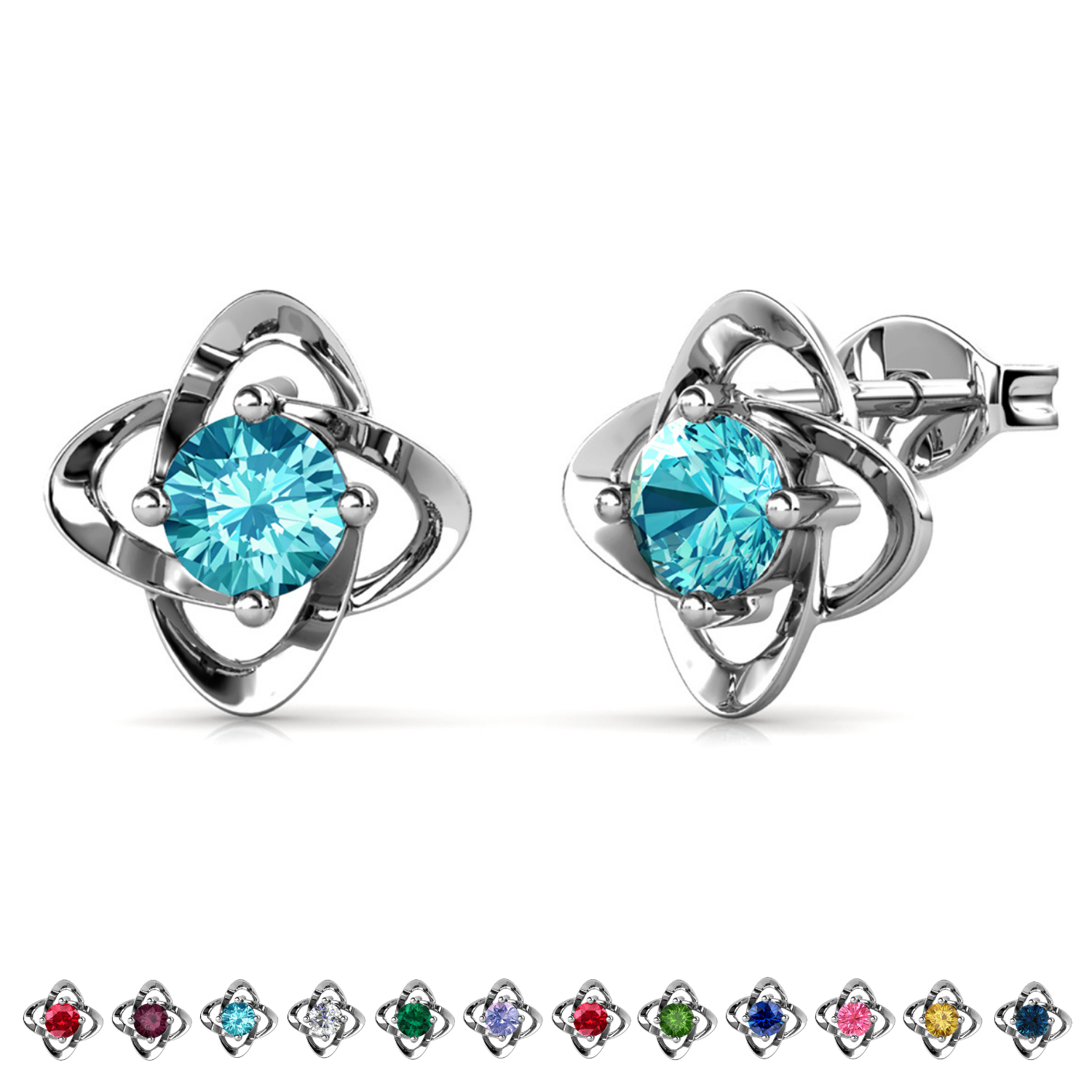 Infinity 18k White Gold Plated Birthstone Flower Earrings with Swarovski Crystals