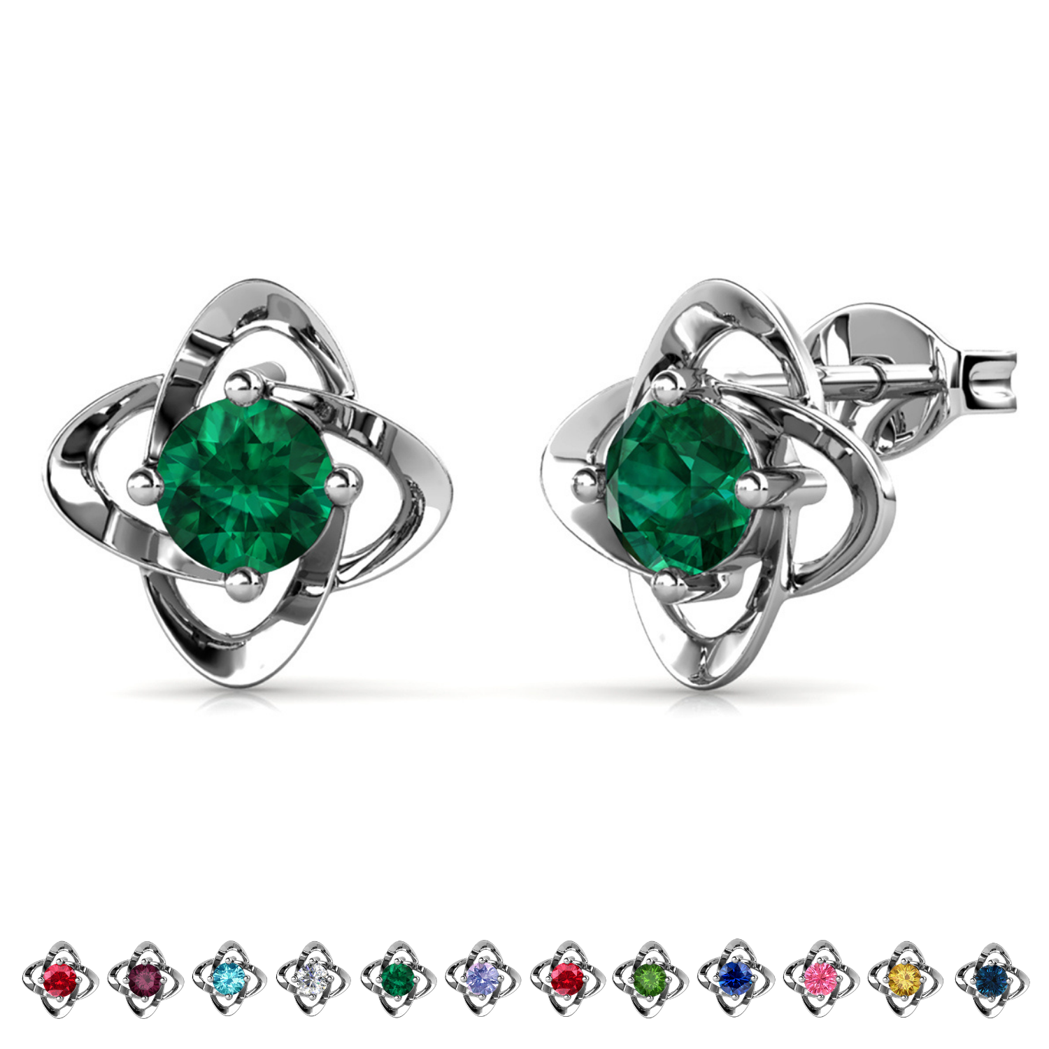 Infinity 18k White Gold Plated Birthstone Flower Earrings with Swarovski Crystals