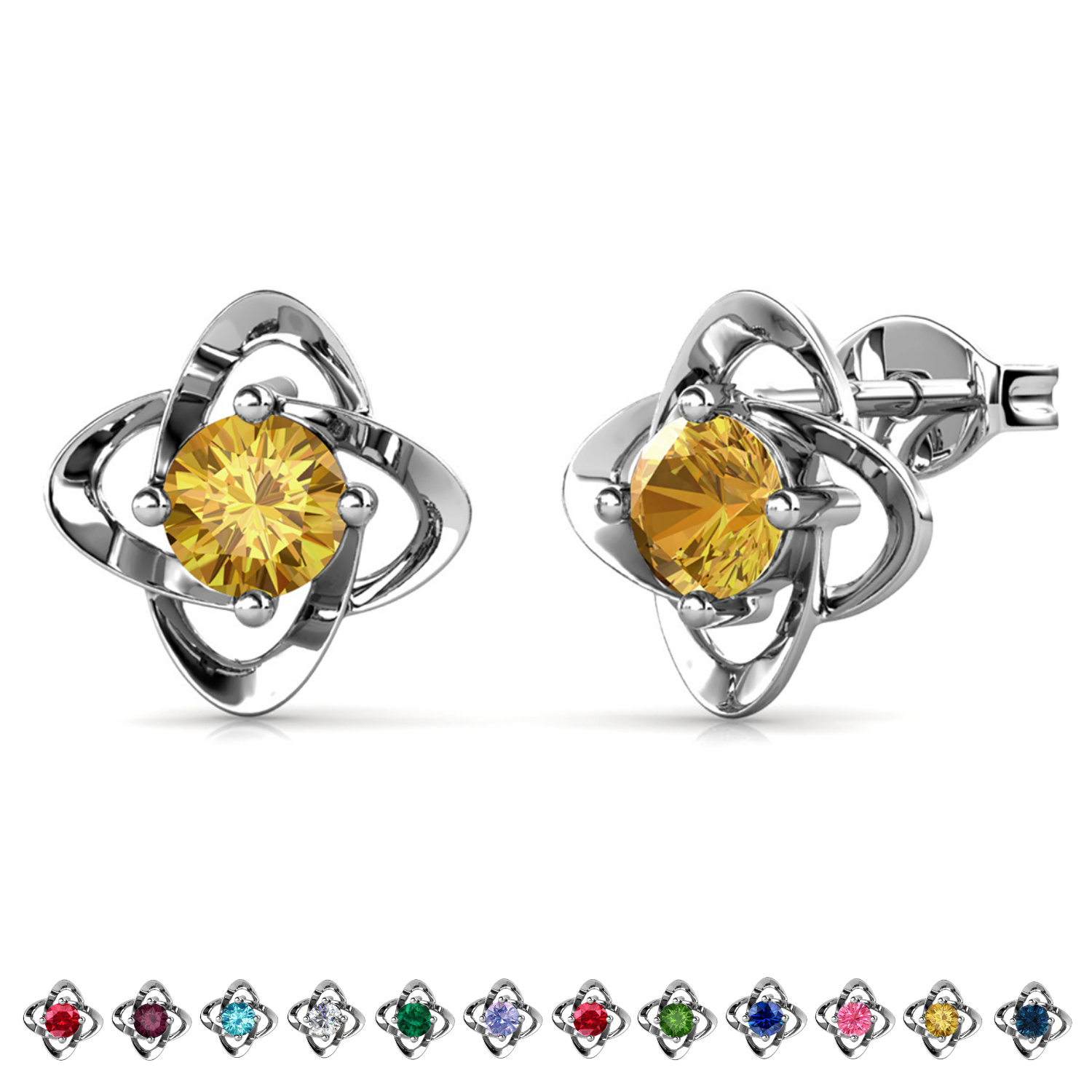 Infinity 18k White Gold Plated Birthstone Flower Earrings with Swarovski Crystals