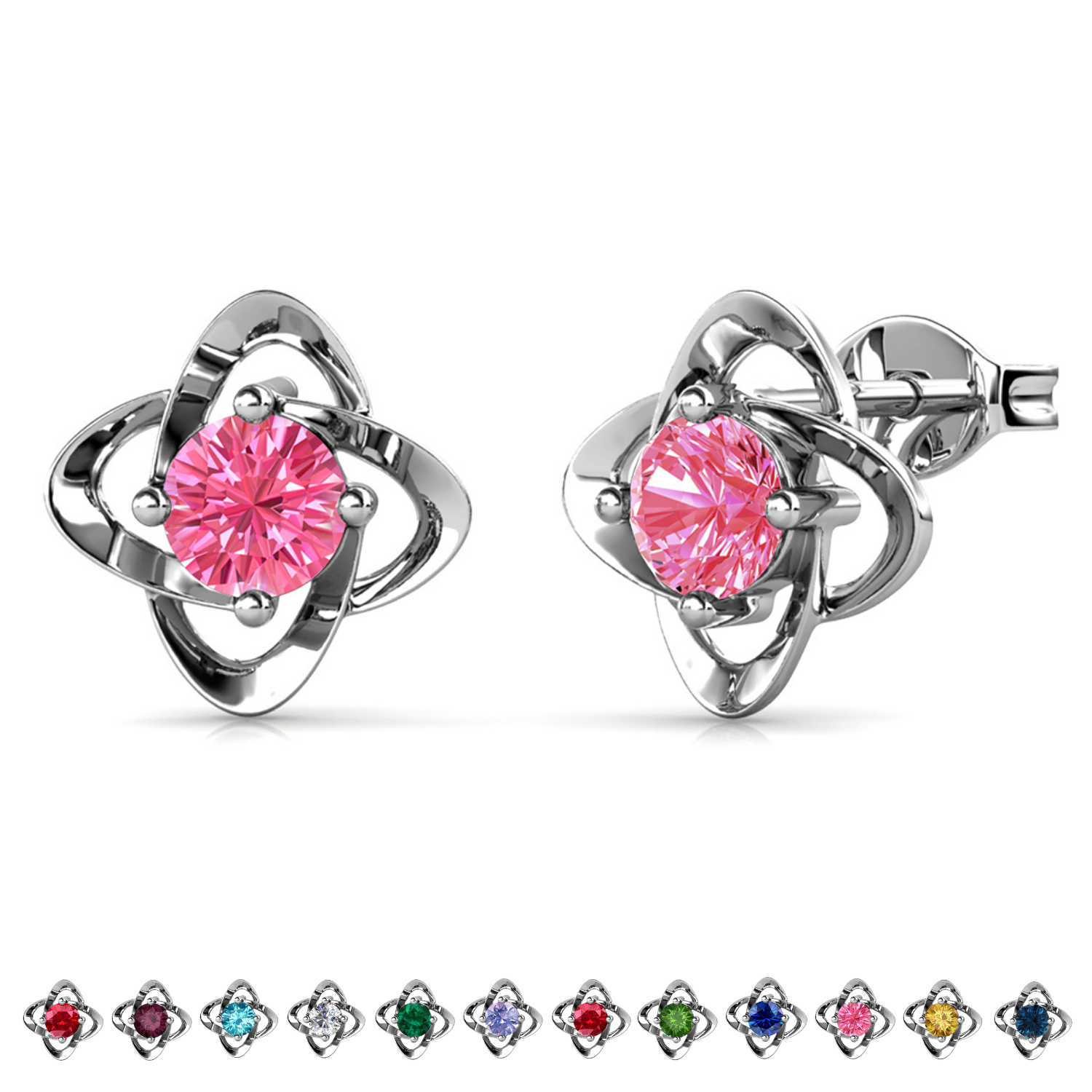 Infinity 18k White Gold Plated Birthstone Flower Earrings with Swarovski Crystals