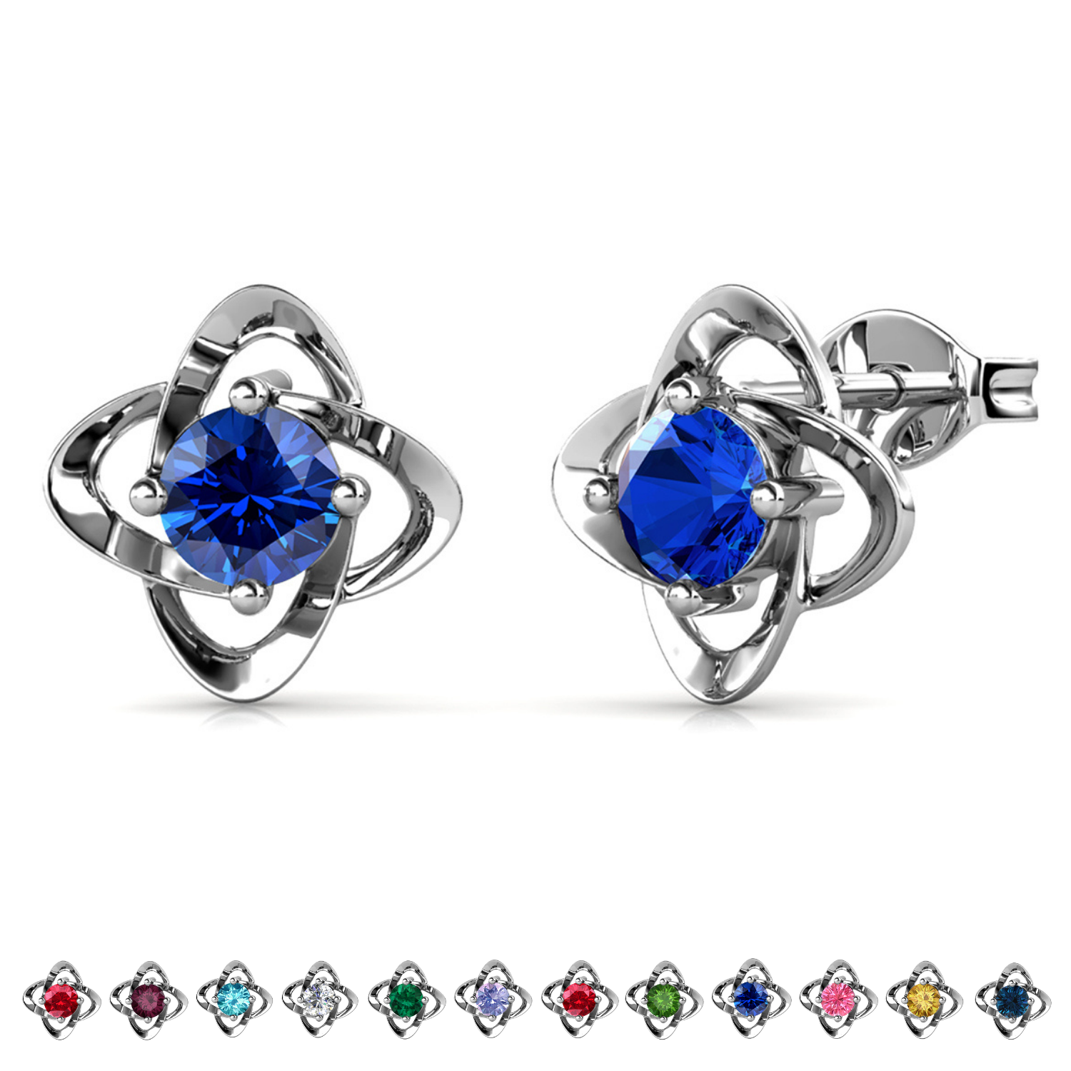 Infinity 18k White Gold Plated Birthstone Flower Earrings with Swarovski Crystals