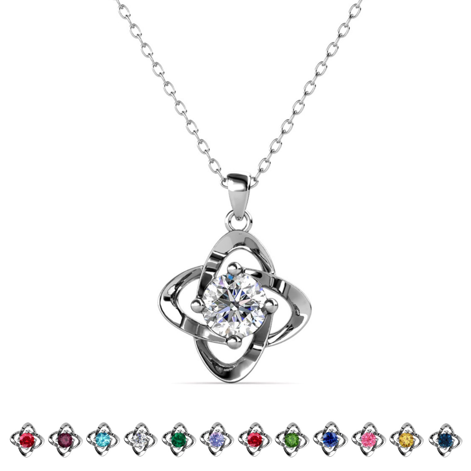 Infinity 18k White Gold Plated Birthstone Flower Necklace with Swarovski Crystal