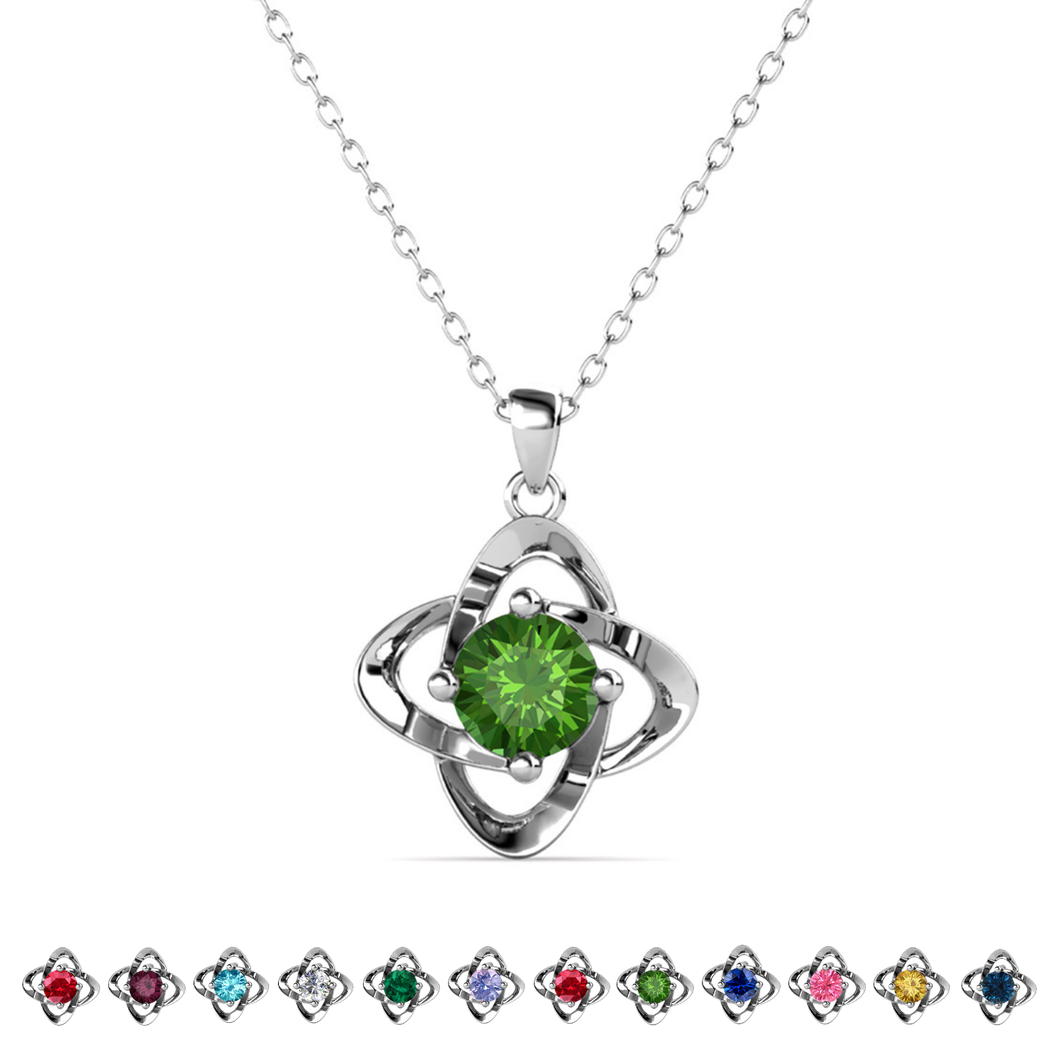 Infinity 18k White Gold Plated Birthstone Flower Necklace with Swarovski Crystal