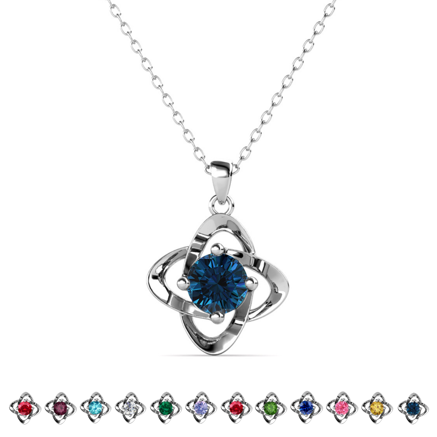 Infinity 18k White Gold Plated Birthstone Flower Necklace with Swarovski Crystal