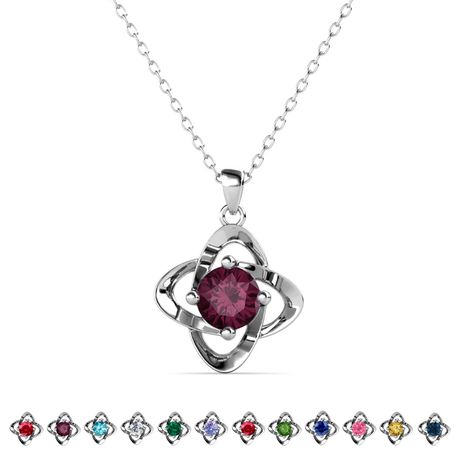 Infinity 18k White Gold Plated Birthstone Flower Necklace with Swarovski Crystal
