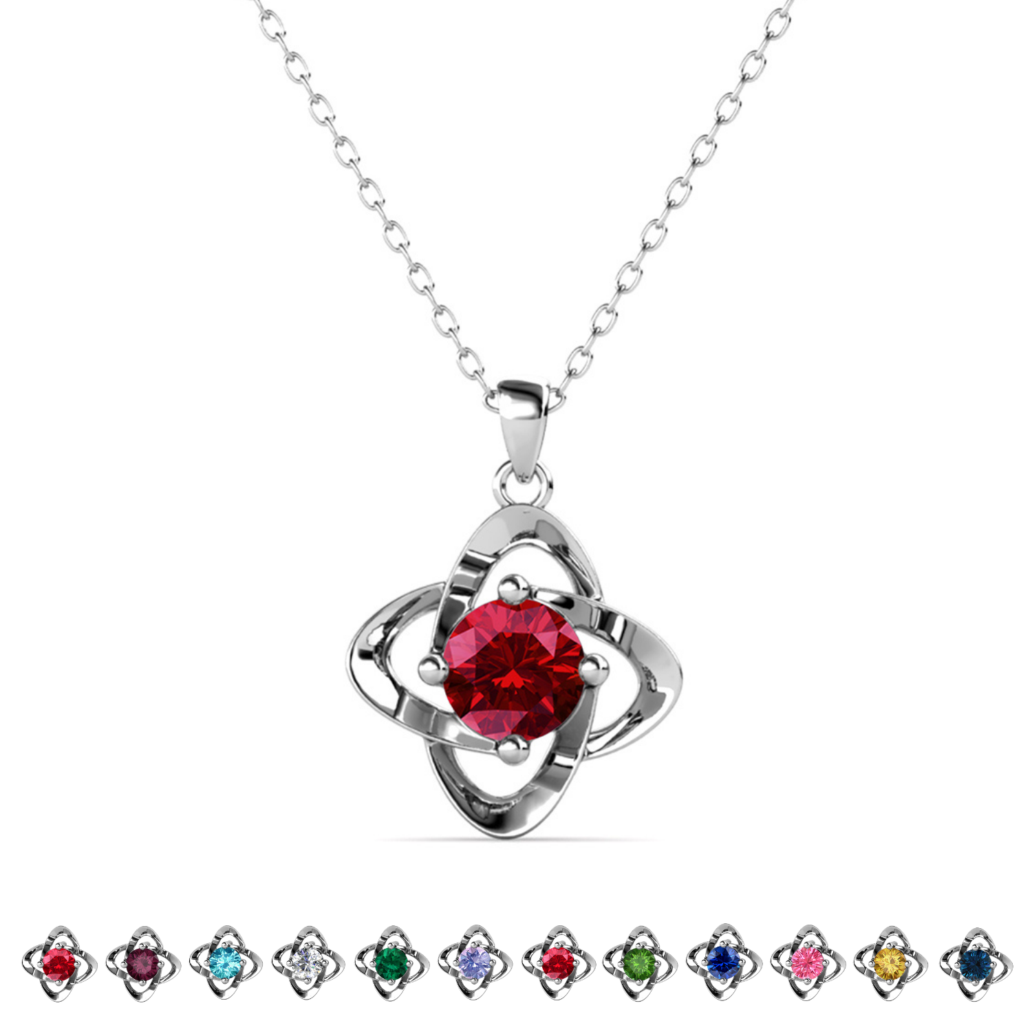 Infinity 18k White Gold Plated Birthstone Flower Necklace with Swarovski Crystal