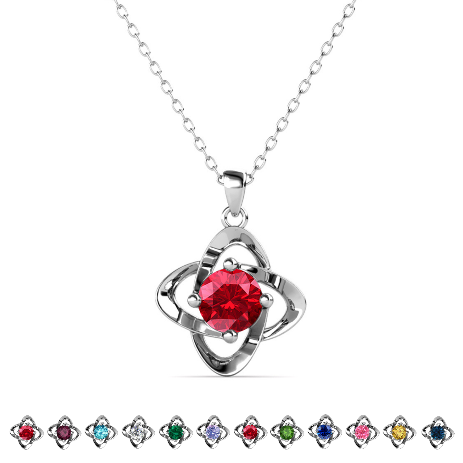 Infinity 18k White Gold Plated Birthstone Flower Necklace with Swarovski Crystal