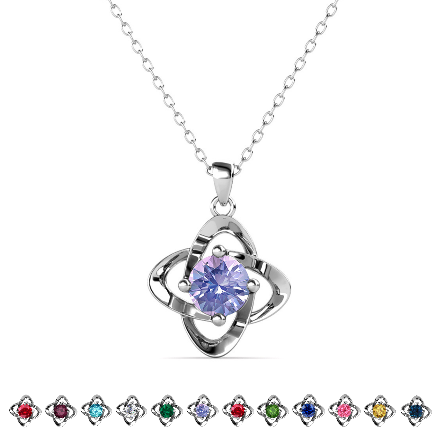 Infinity 18k White Gold Plated Birthstone Flower Necklace with Swarovski Crystal