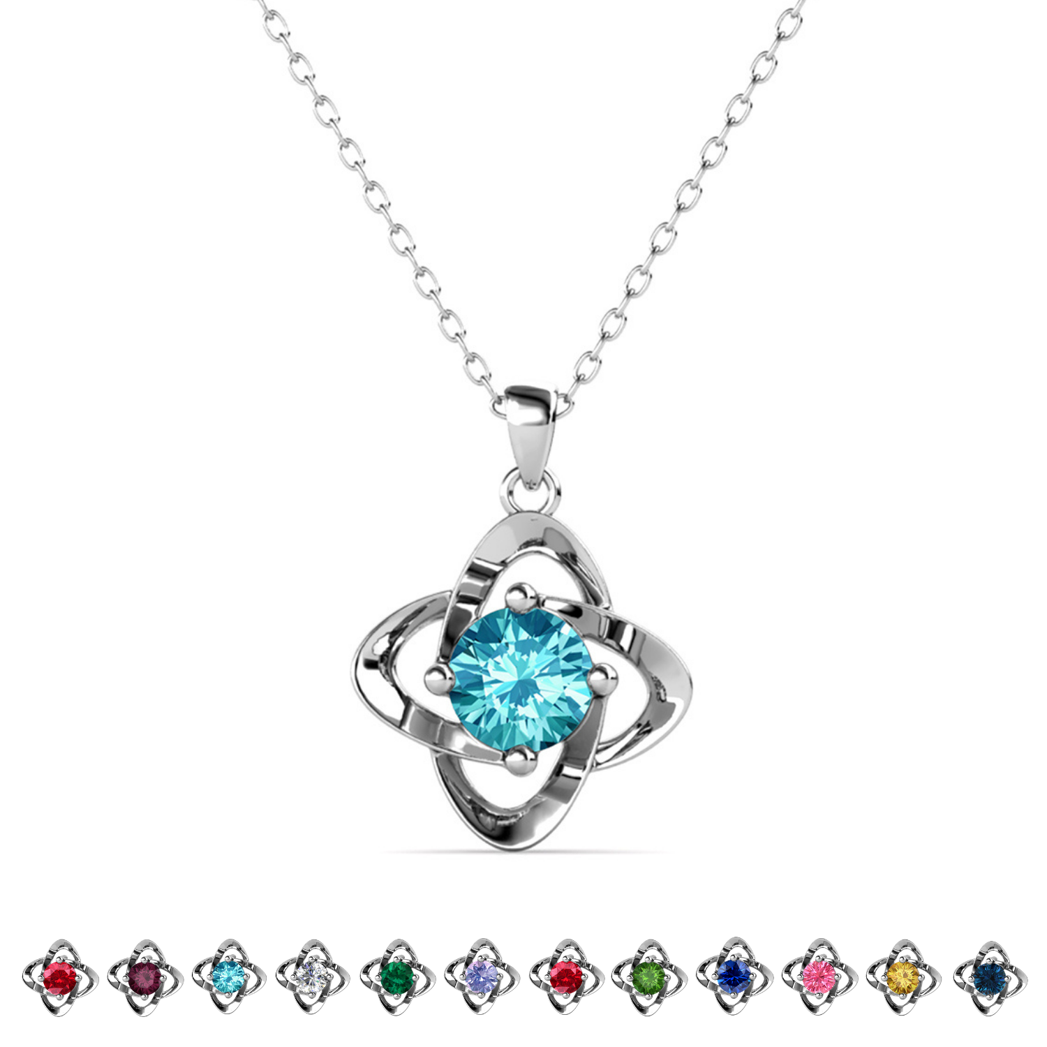 Infinity 18k White Gold Plated Birthstone Flower Necklace with Swarovski Crystal